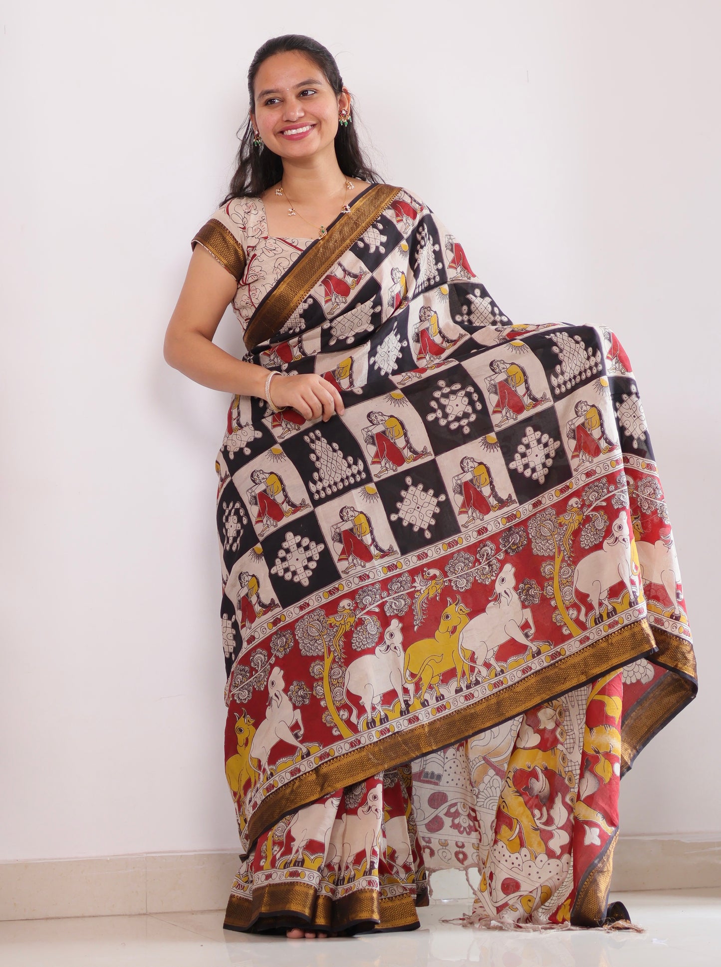 Nizam Border Kalamkari Silk Saree