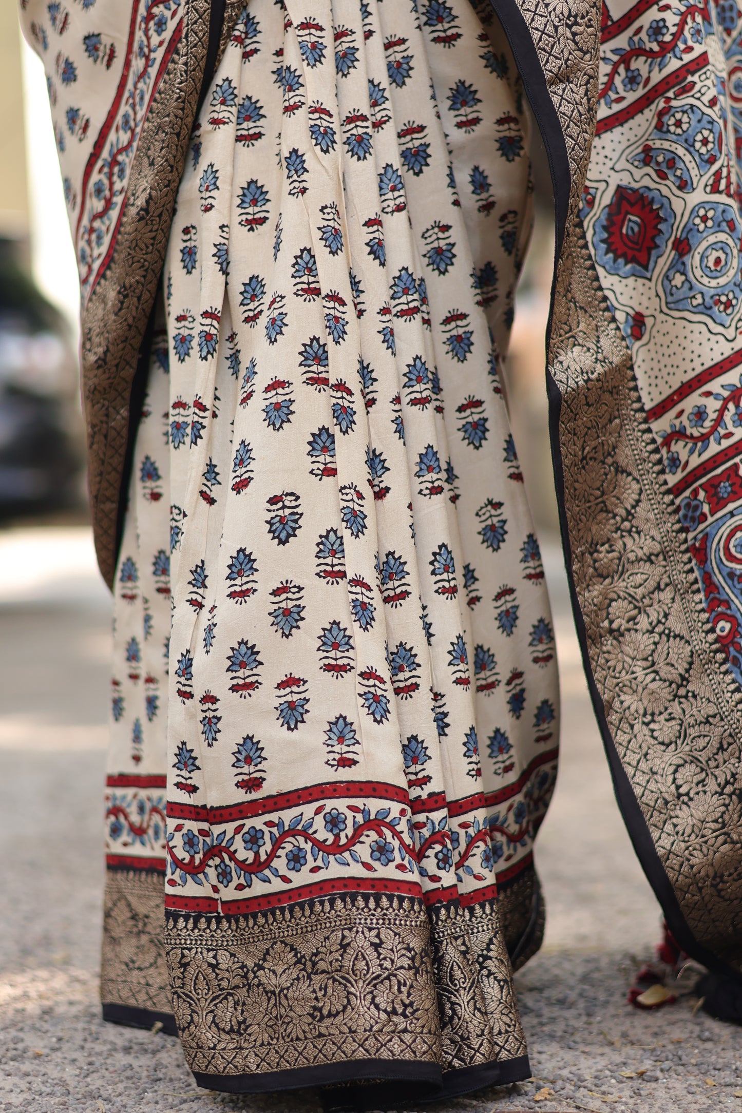 Ajrakh Dola Silk Saree