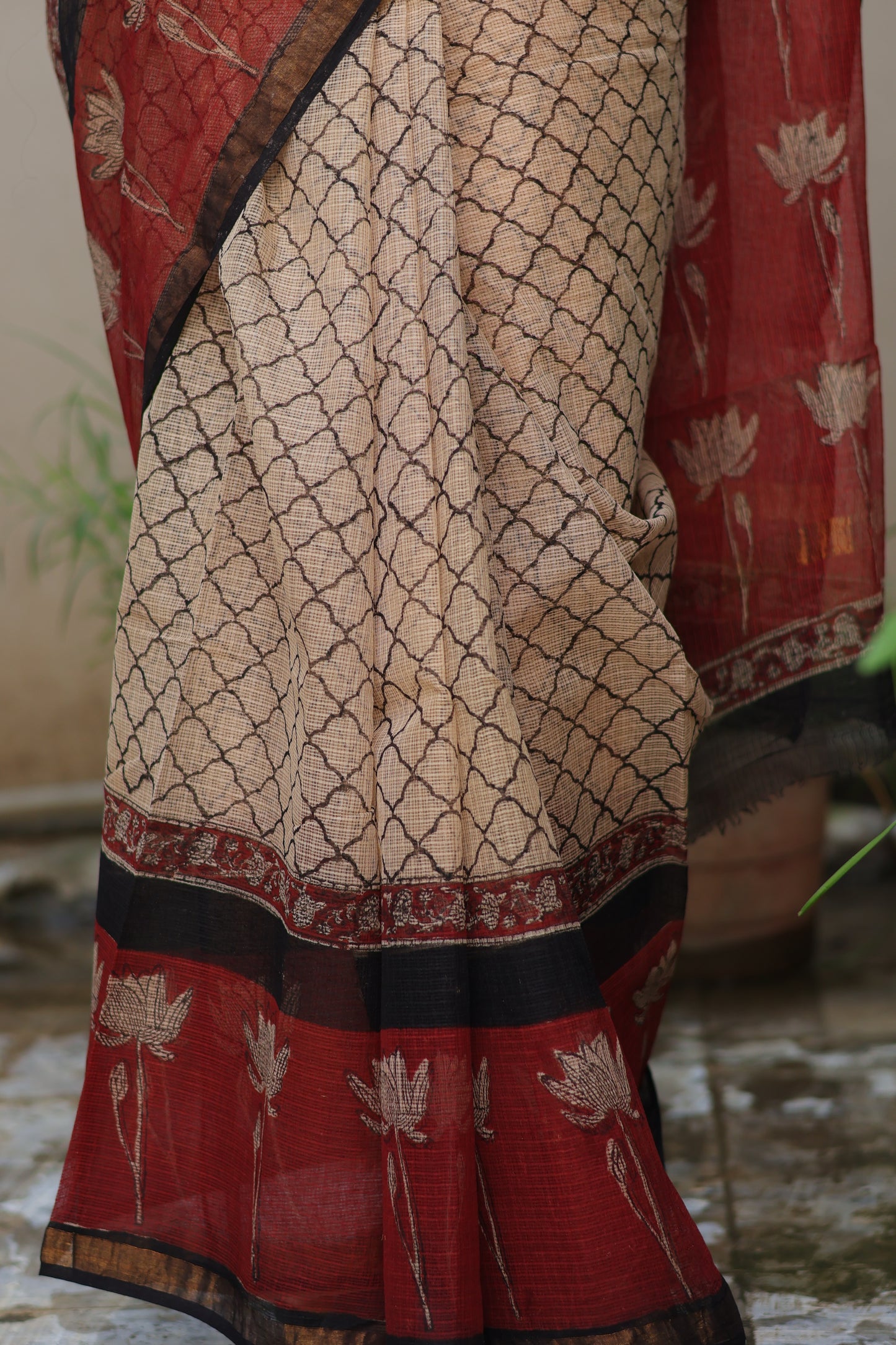 Bagru Hand block printed Kota Doriya Saree