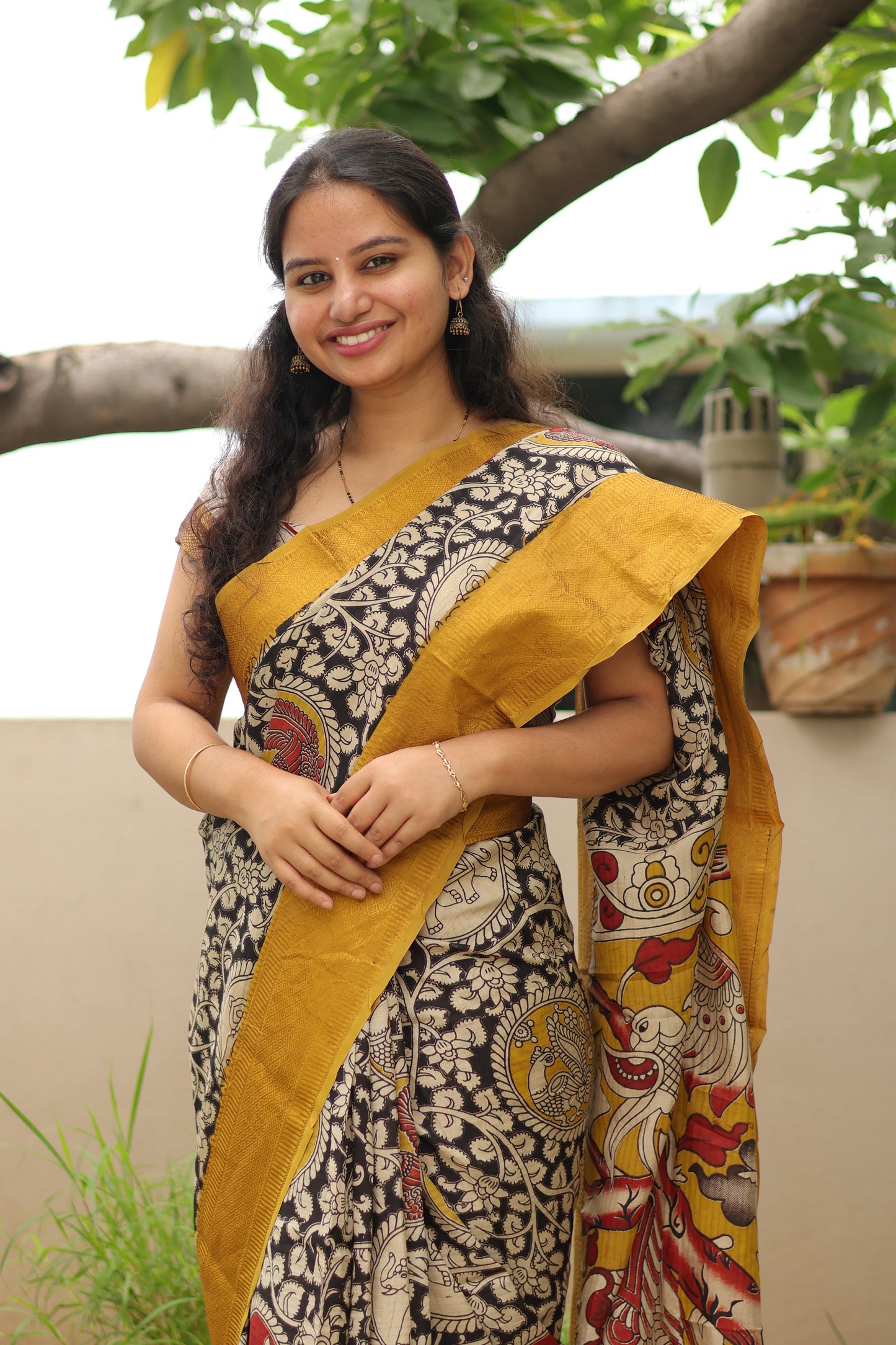 Black Kanchi border Kalamkari chennur silk saree