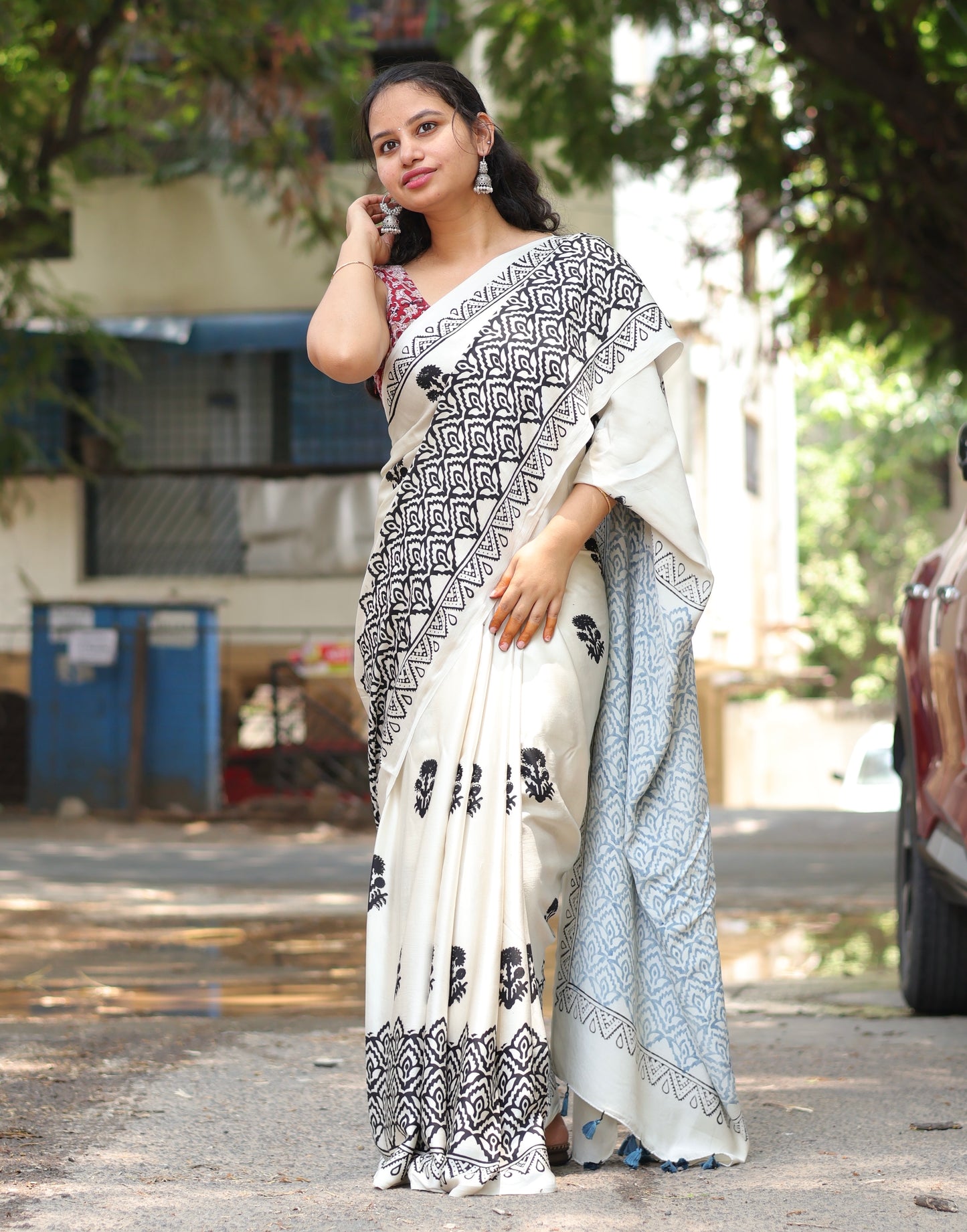Ajrakh Modal Silk Saree