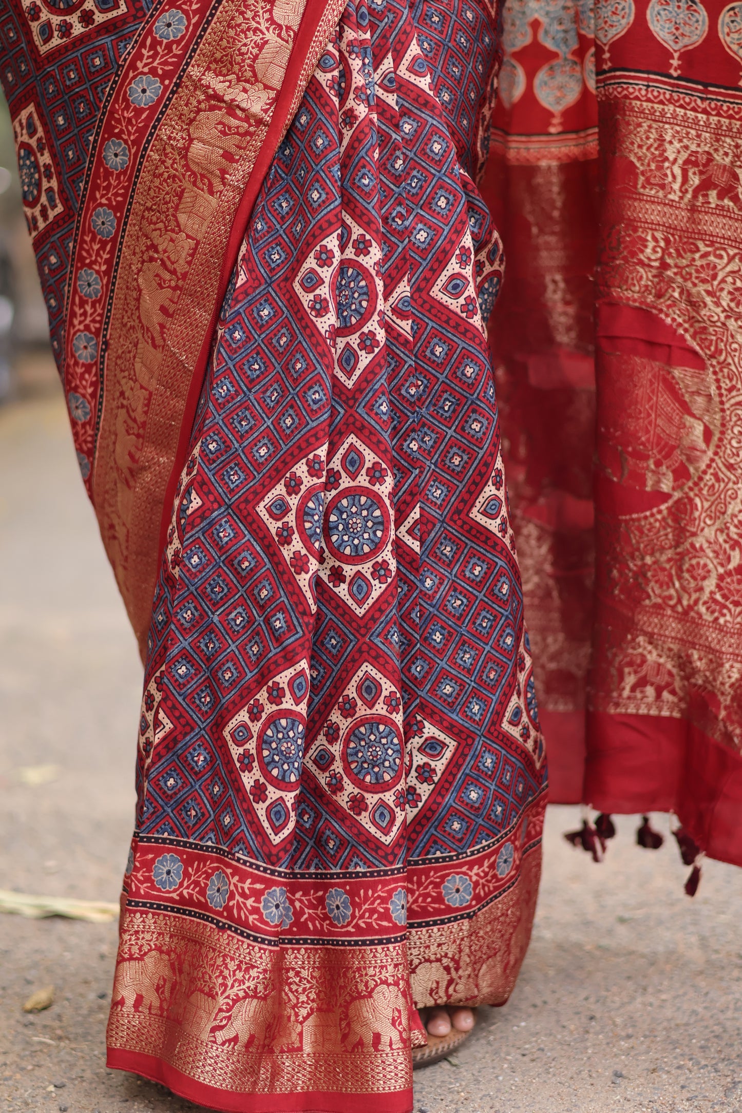 Traditional Ajrakh Dola Silk Saree