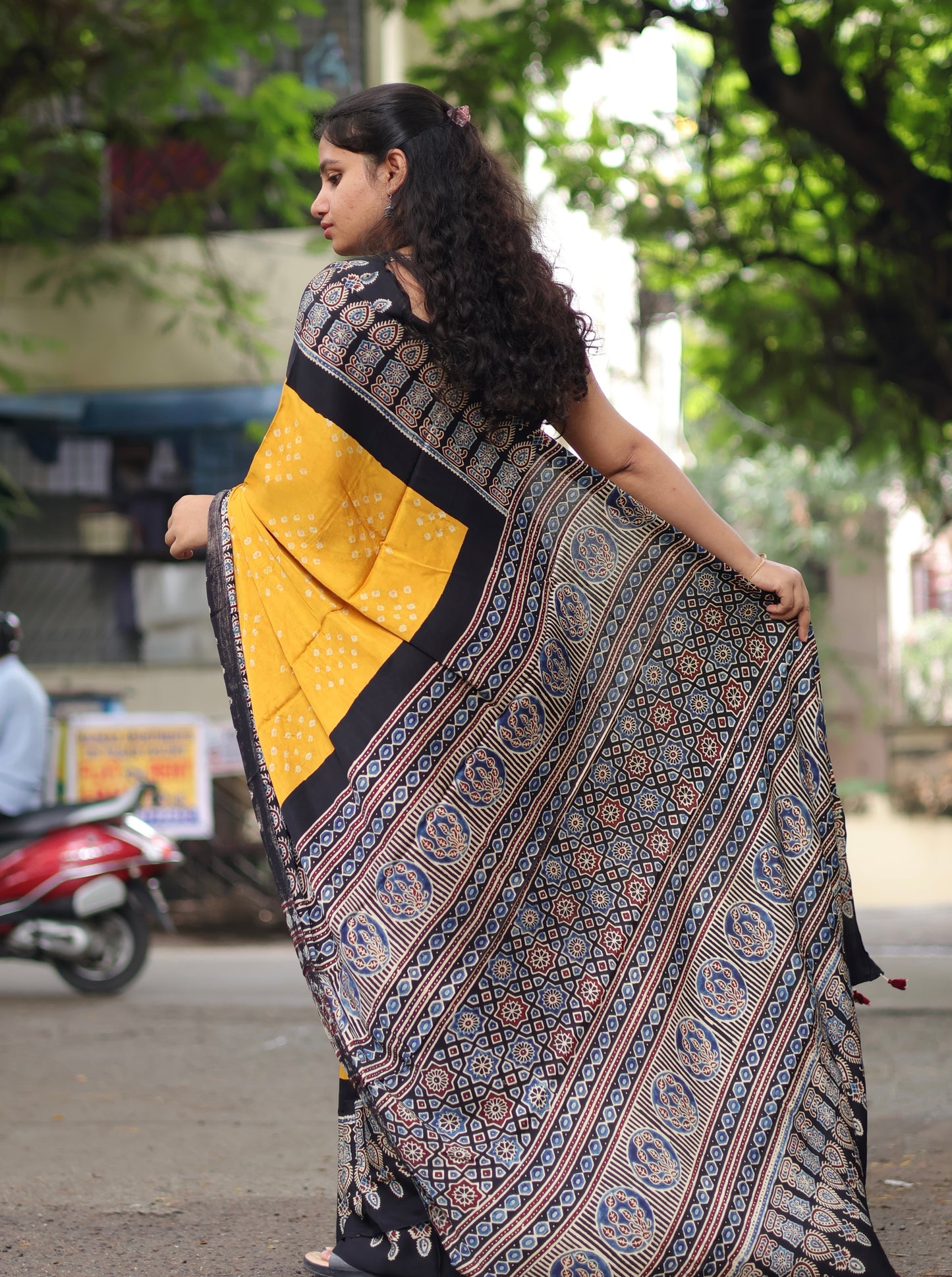 Ajrakh Bandhej Modal Silk Saree