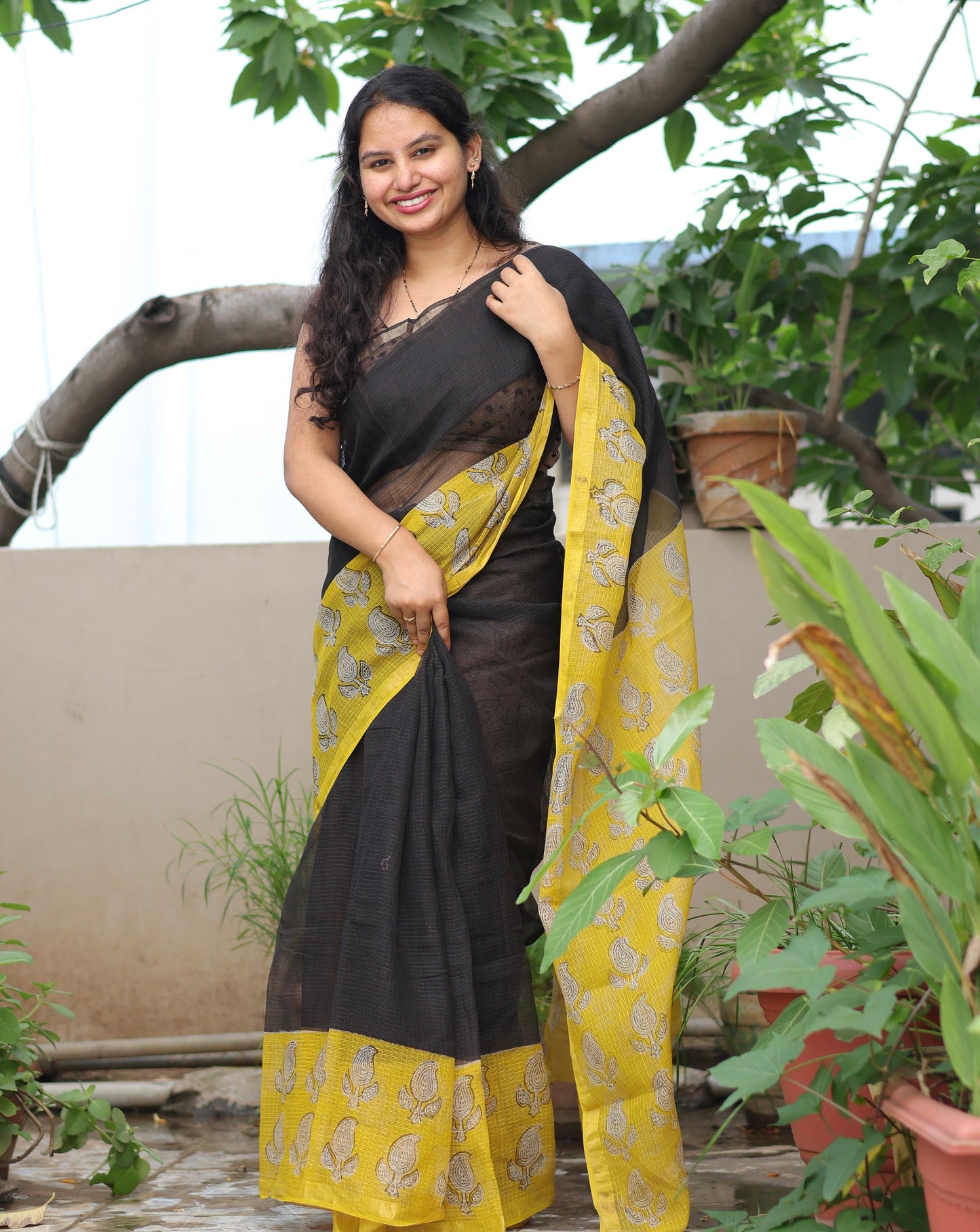 Bagru Hand block printed Kota Doriya Saree