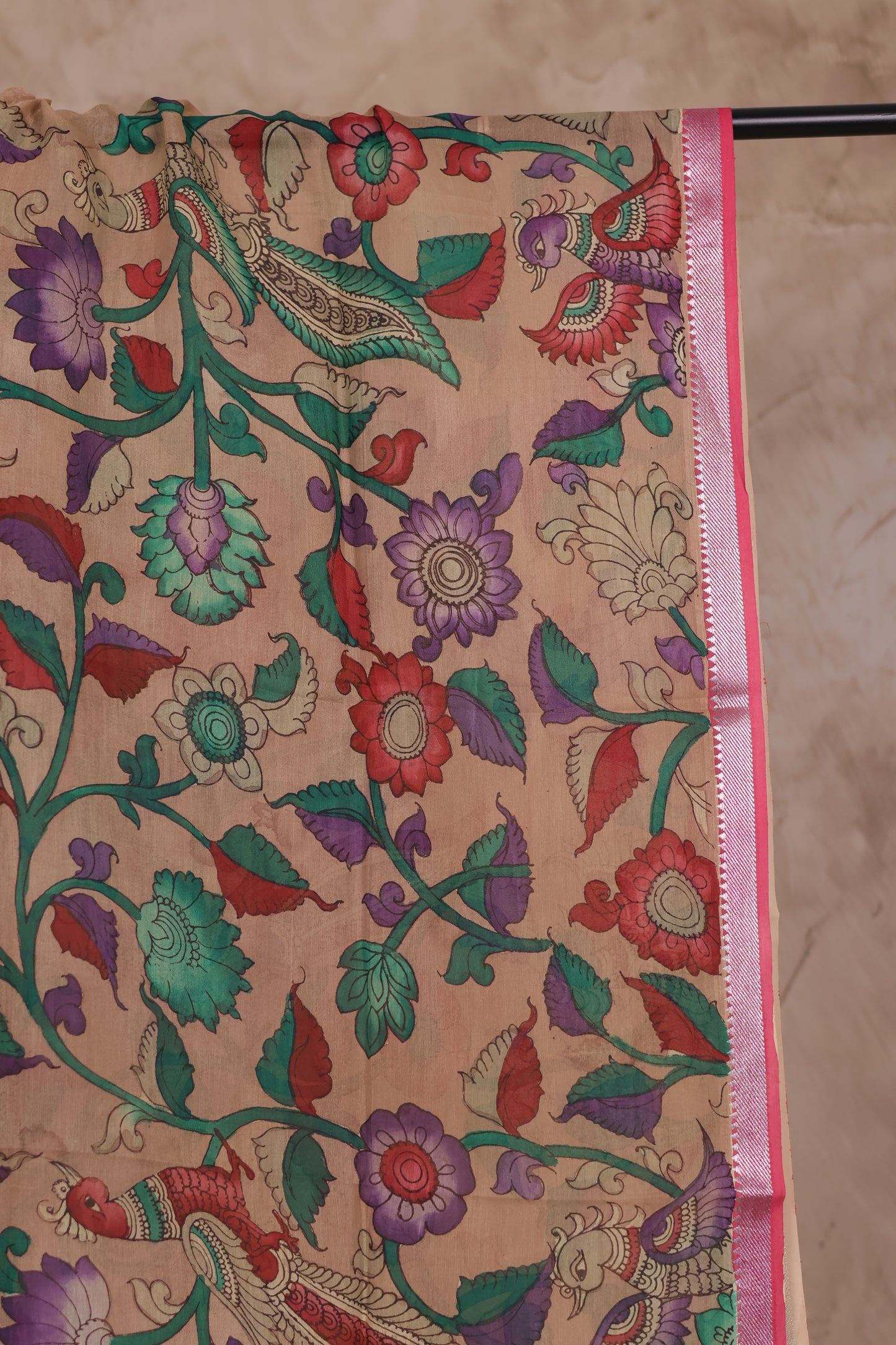 Pastel Pen Kalamkari Mangalagiri silk Dupatta