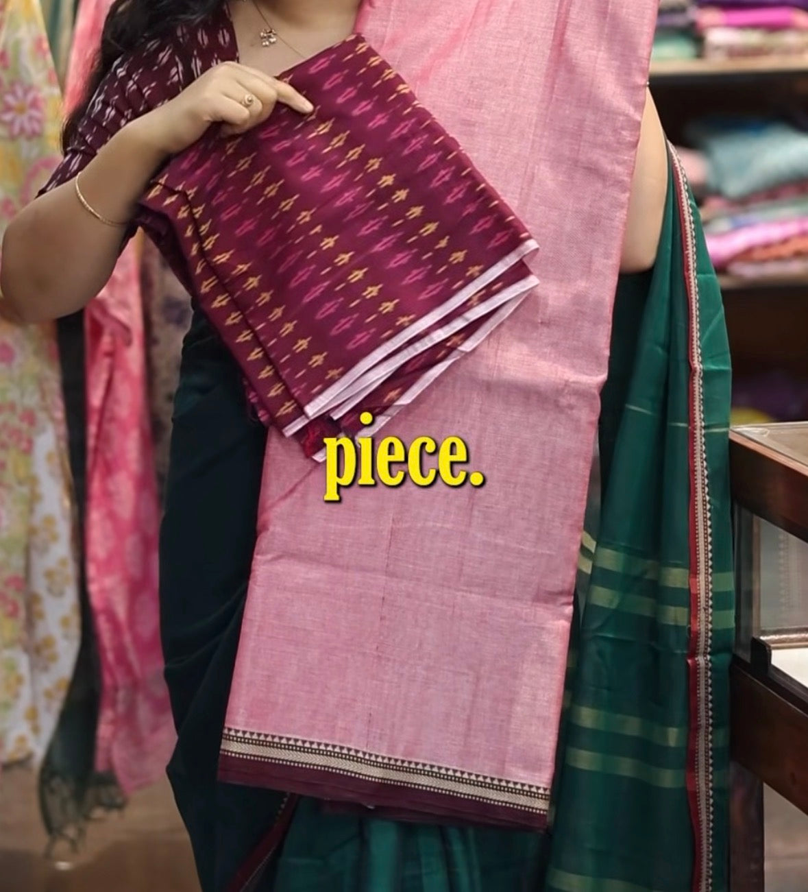 Onion Pink Narayanpet Cotton Saree with Ikkat Blouse Piece | Looms & Tassels