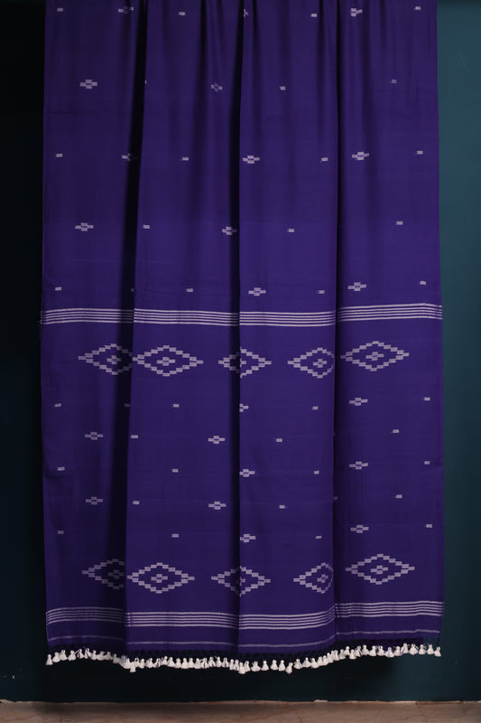 Blue  Pure Handwoven Malai Cotton Saree with Butta Weaving