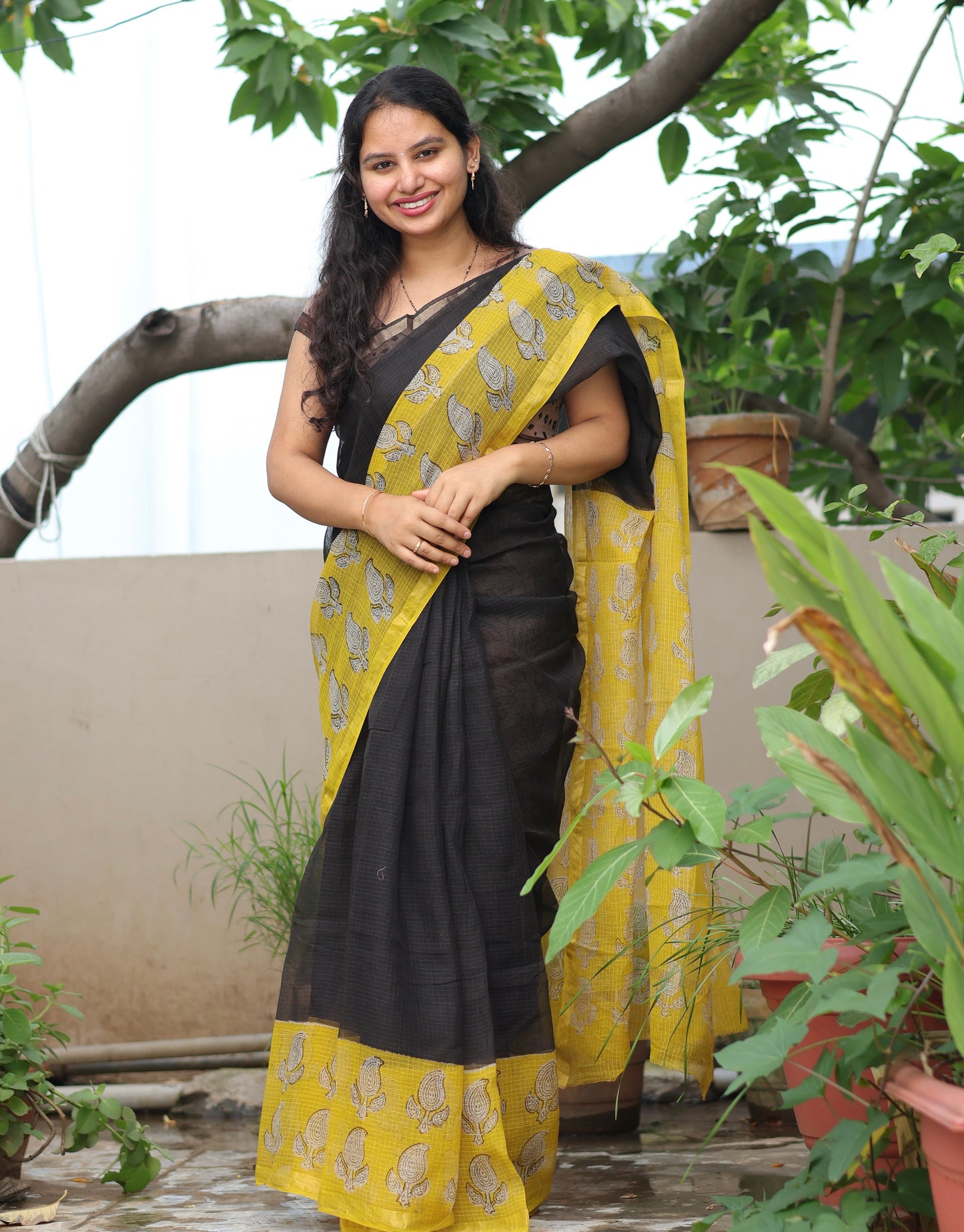 Bagru Hand block printed Kota Doriya Saree