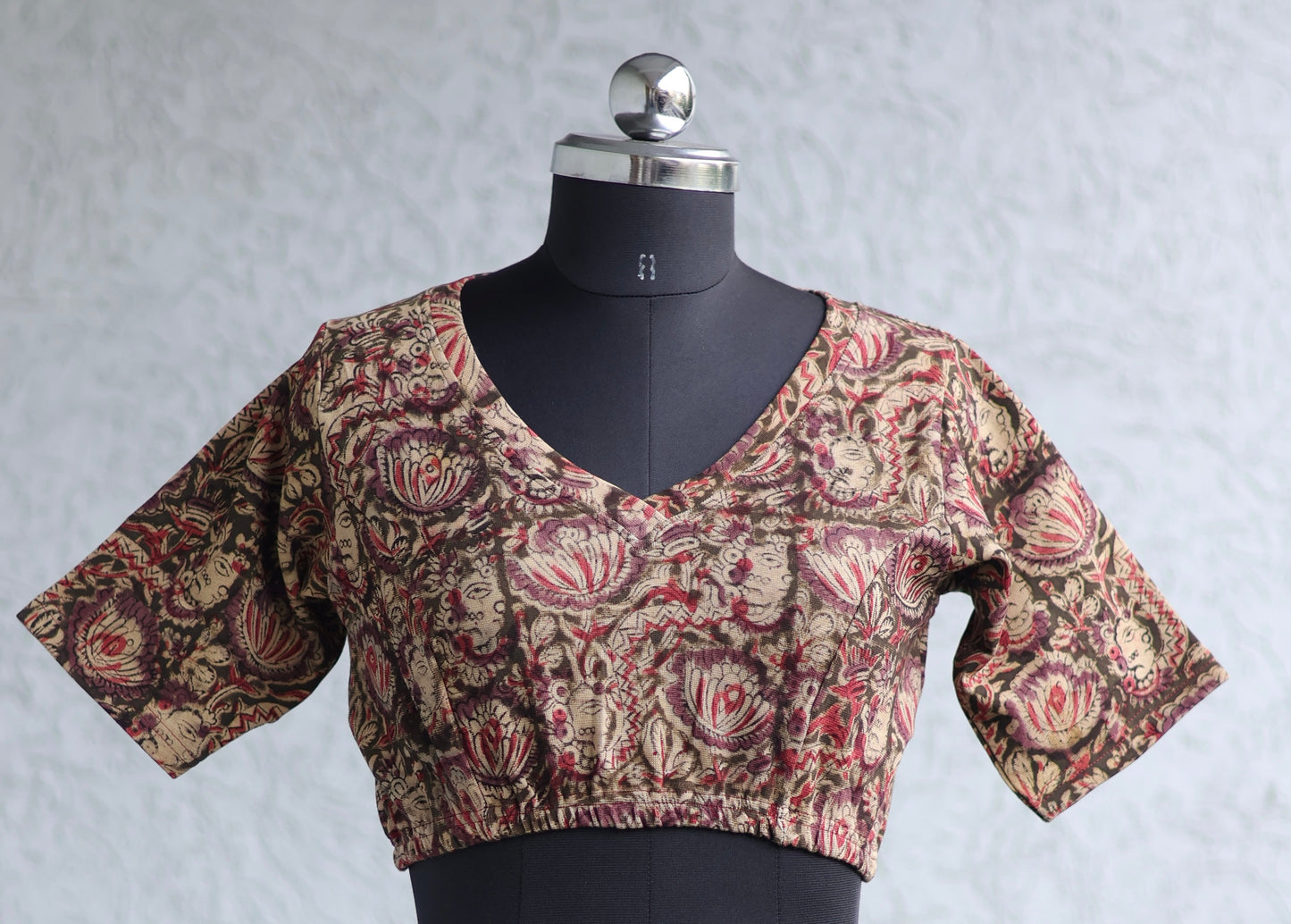 Neck Stretchable Hand block printed kalamkari blouse