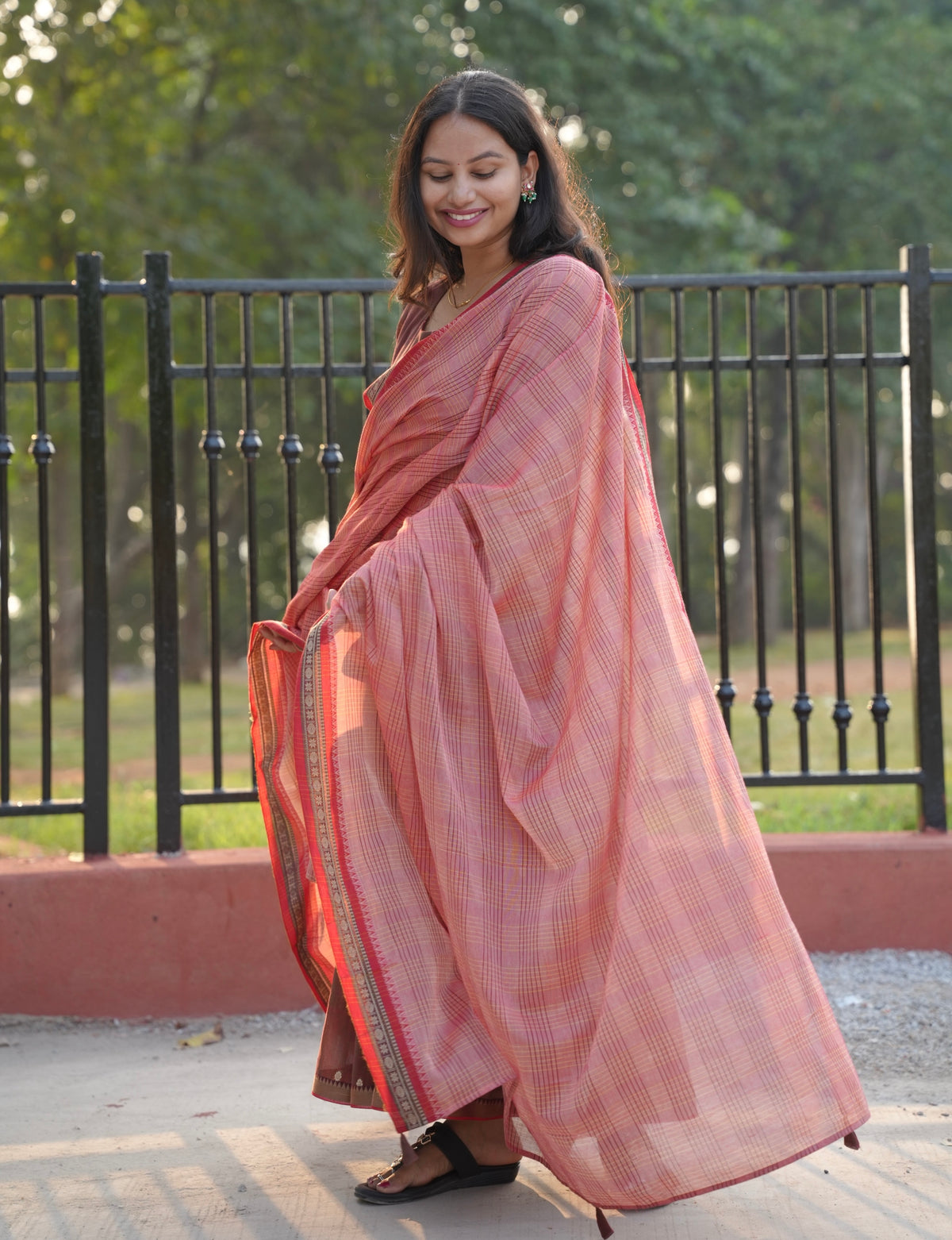 Onion Pink Narayanpet Cotton Anarkali Dress with Narayanpet Dupatta