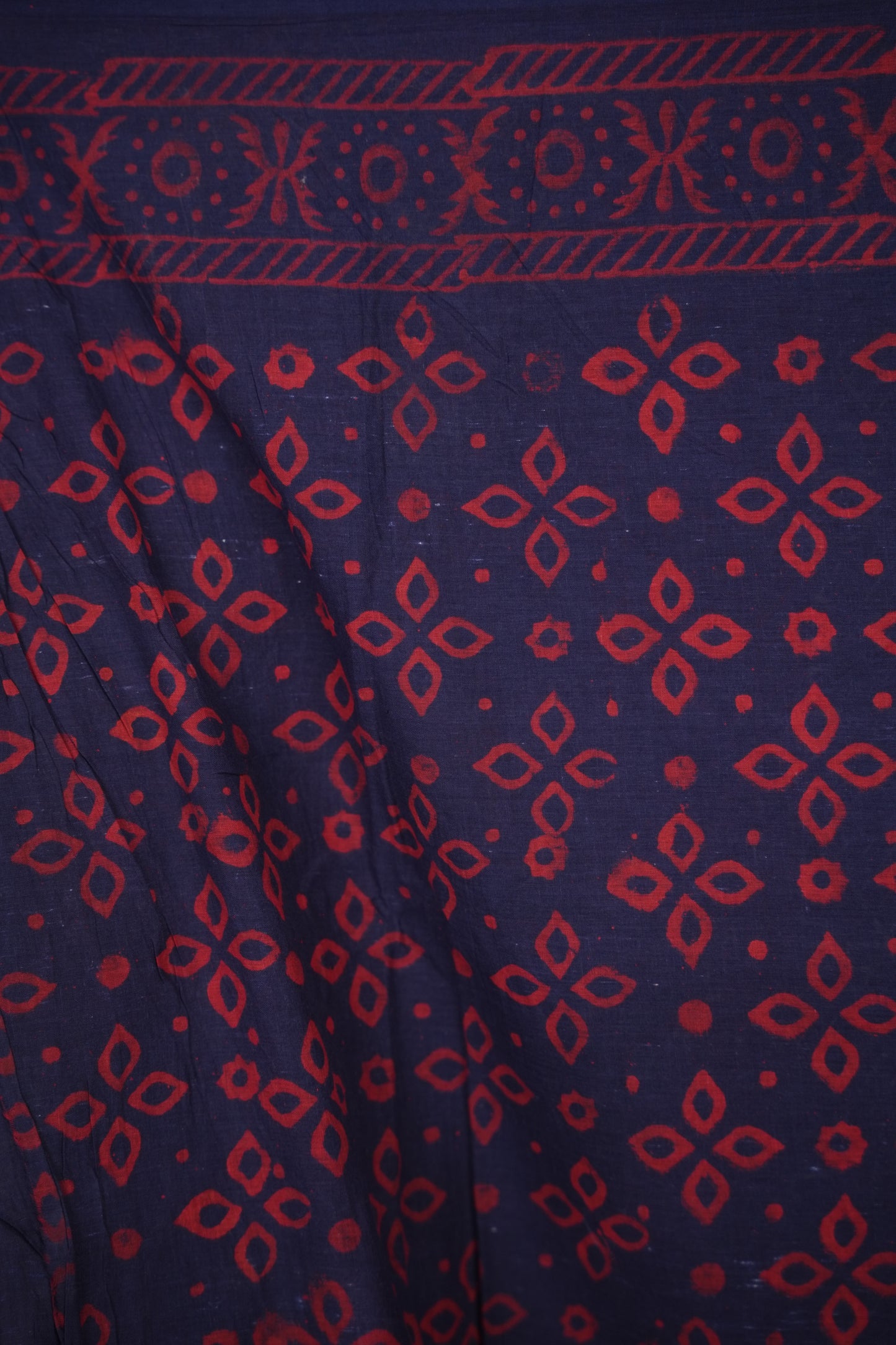 Violet Bagru Handblock printed MulMul cotton saree | Looms & Tassels