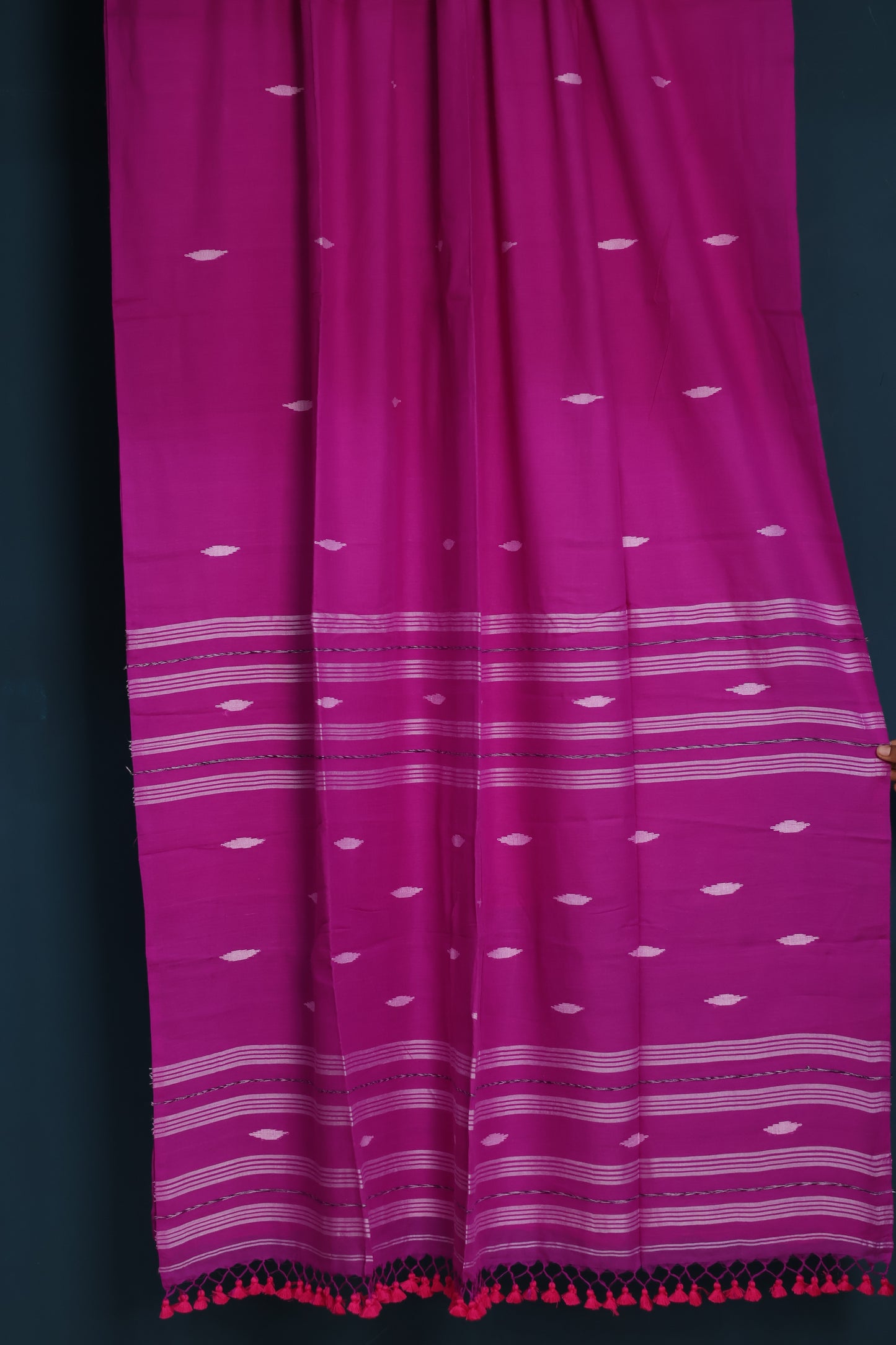 Purple Pure Handwoven Malai Cotton Saree with Butta Weaving