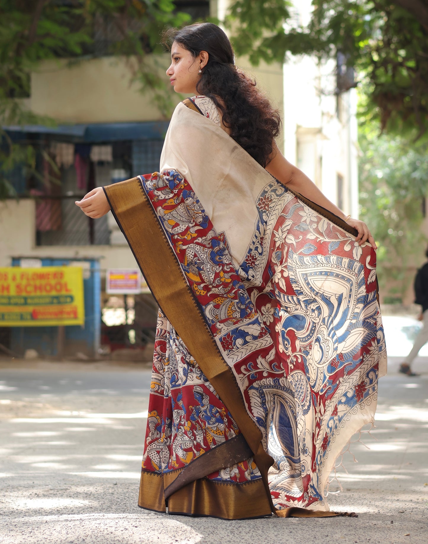Kanchi Border Kalamkari Chennur Silk Saree
