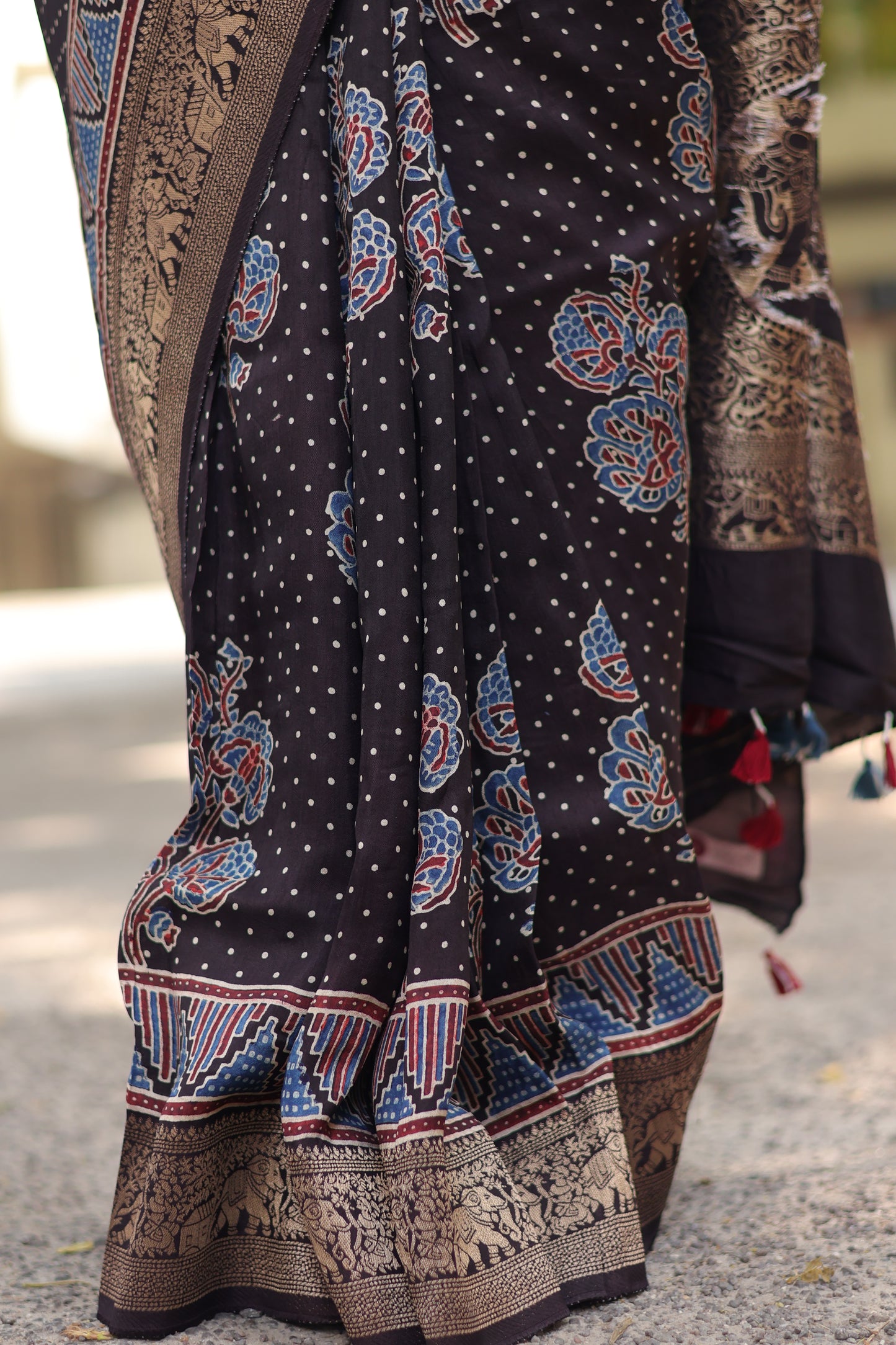 Ajrakh Dola Silk Saree