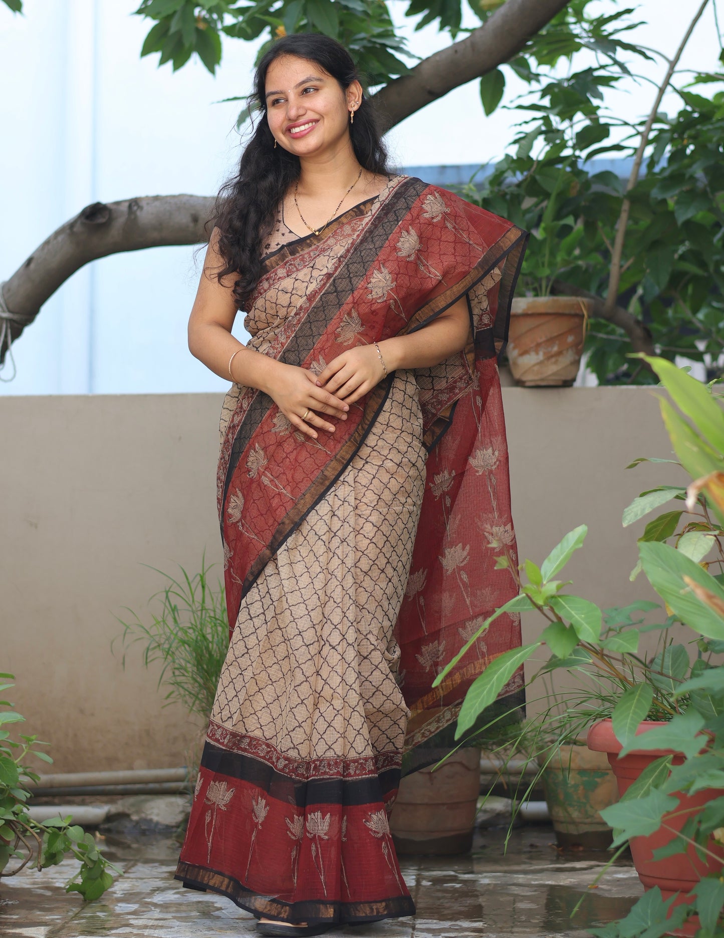 Bagru Hand block printed Kota Doriya Saree