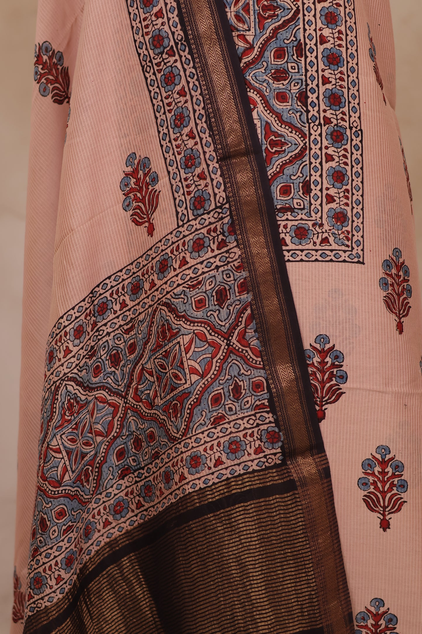 Maheswari Silk Cotton Ajrakh Handblock Printed 2 Piece Suit Set | Looms & Tassels