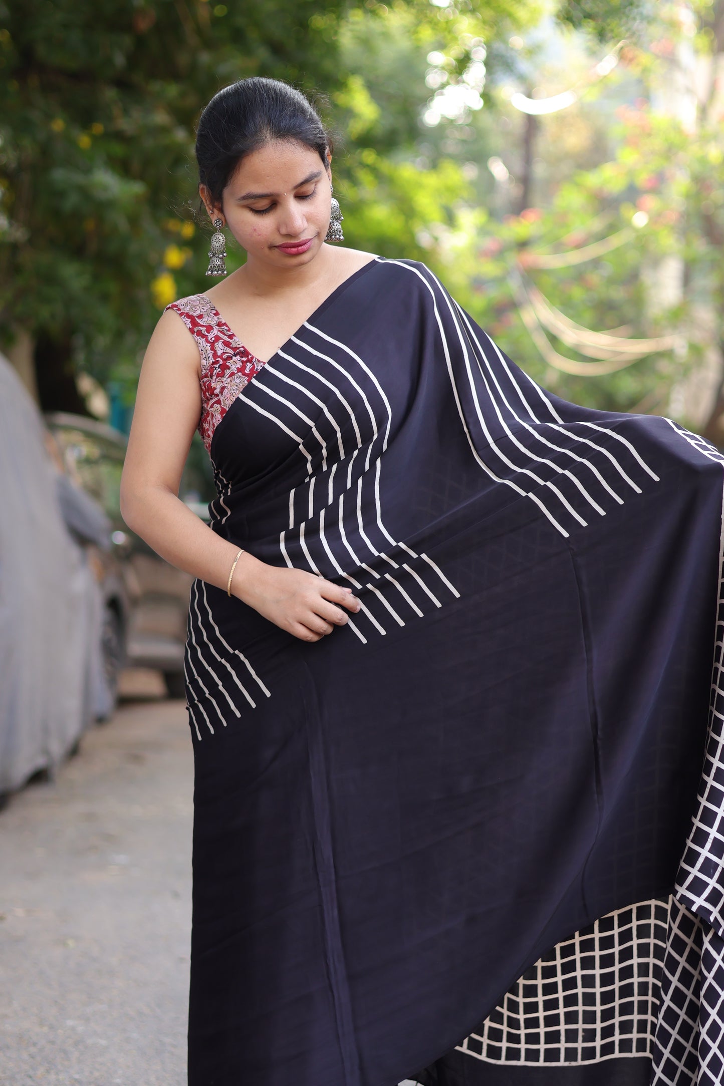Black Ajrakh Modal Silk Saree
