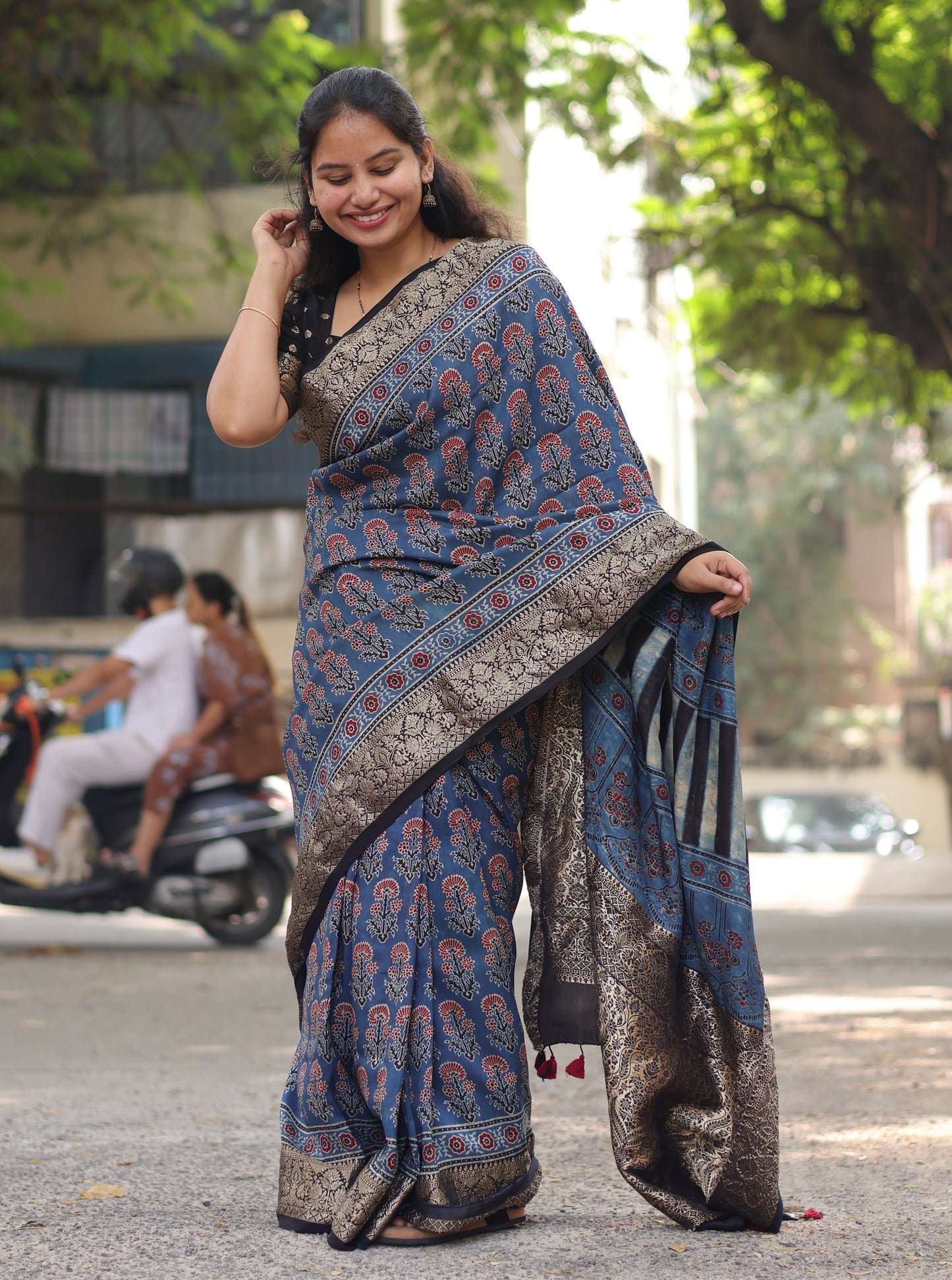 Ajrakh Dola Silk Saree