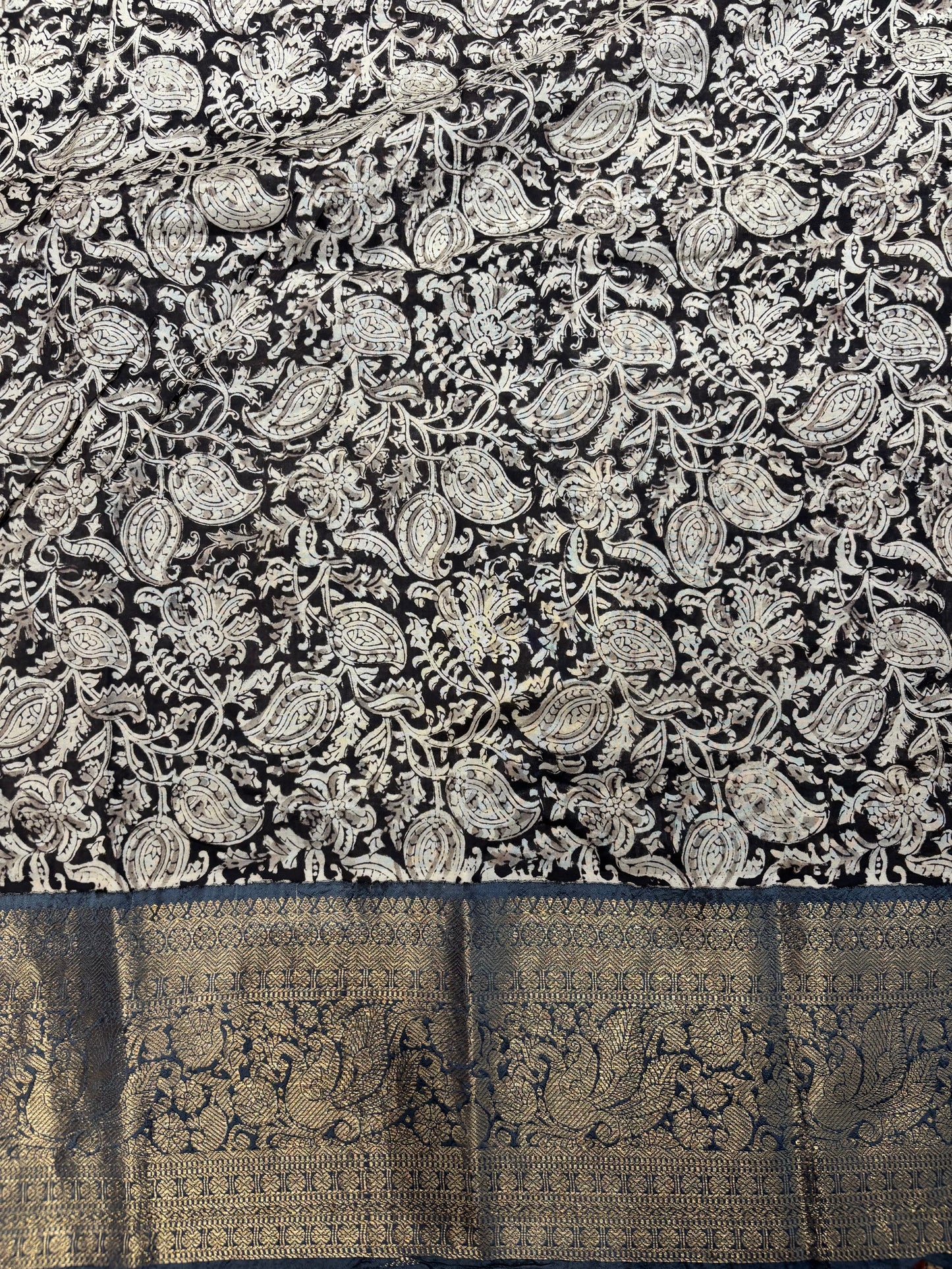 Grey Kuppadam Border Kalamkari Uppada Silk Saree