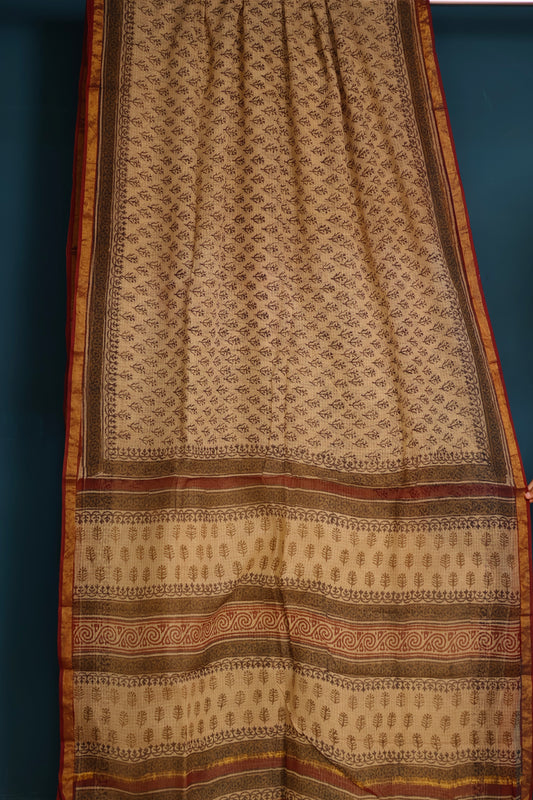 Bagru Hand block printed Kota Doria Saree