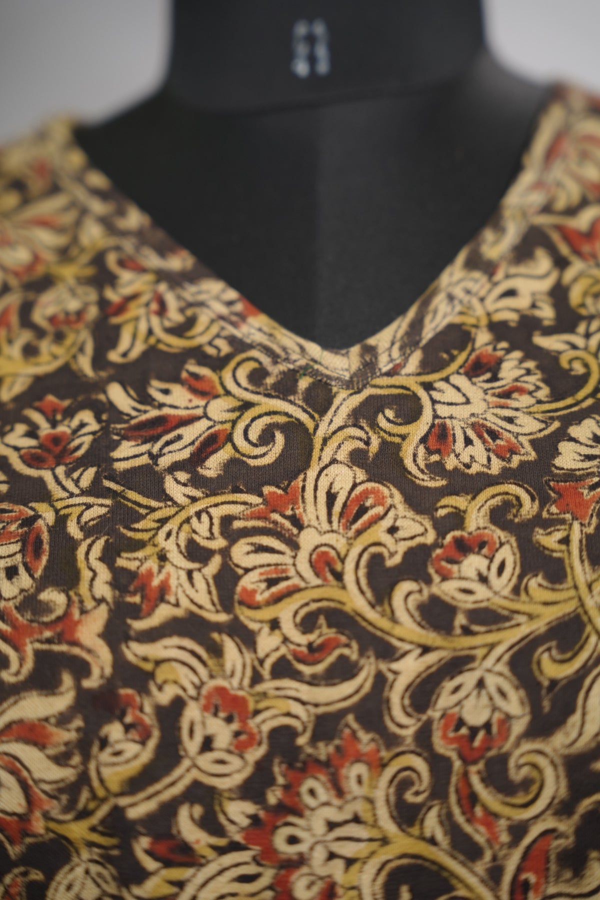 V Neck Stretchable Hand block printed kalamkari blouse (small hands) | Looms & Tassels