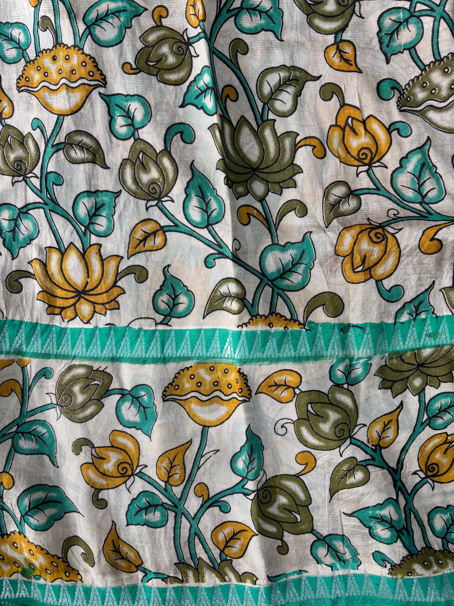 Sea Green Kalamkari dyeing premium chennur silk saree