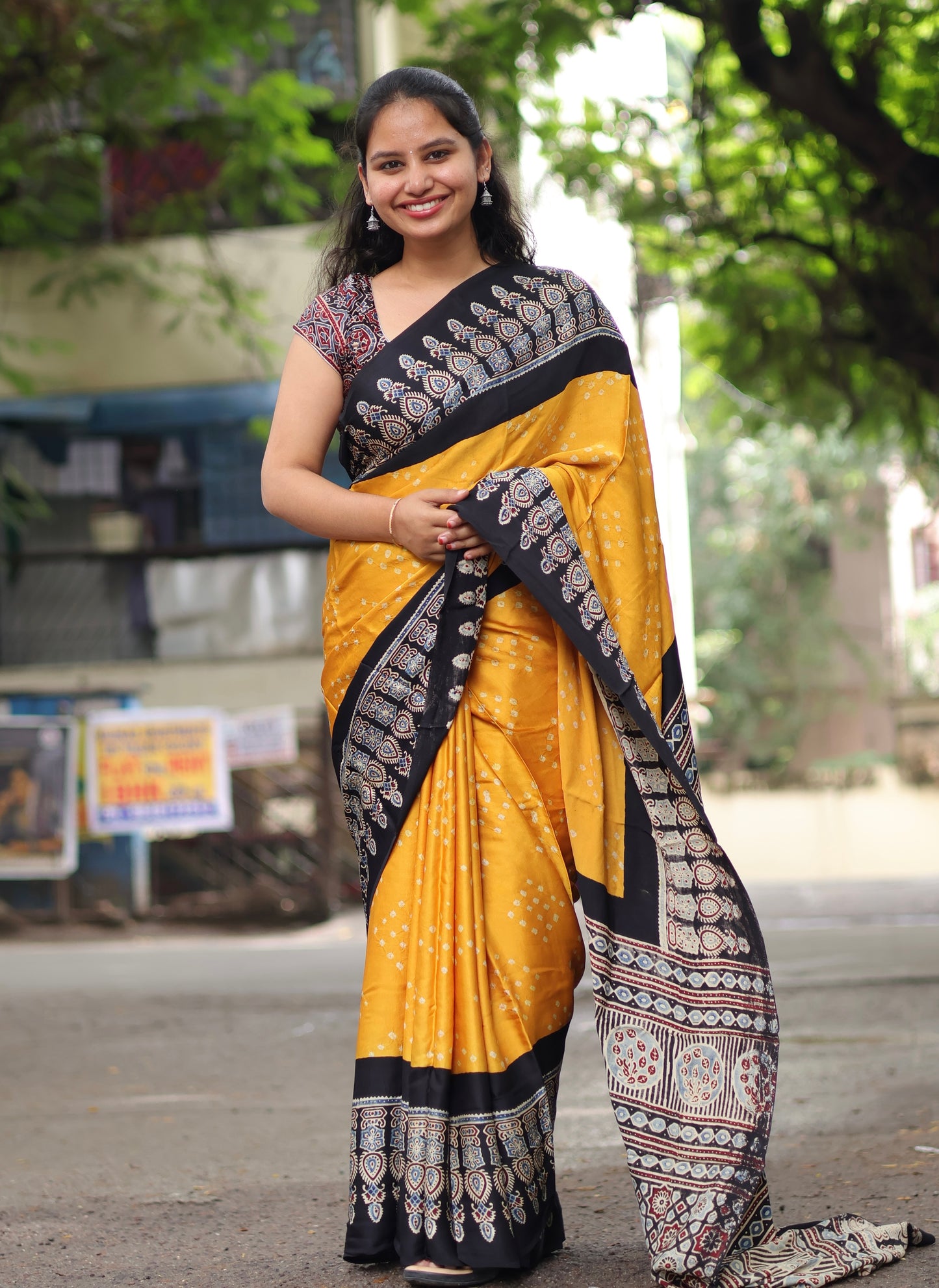 Ajrakh Bandhej Modal Silk Saree