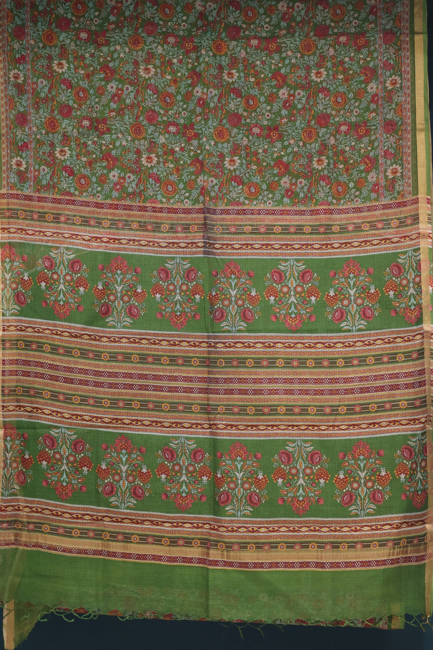 Green Digital printed Kota Doria Saree