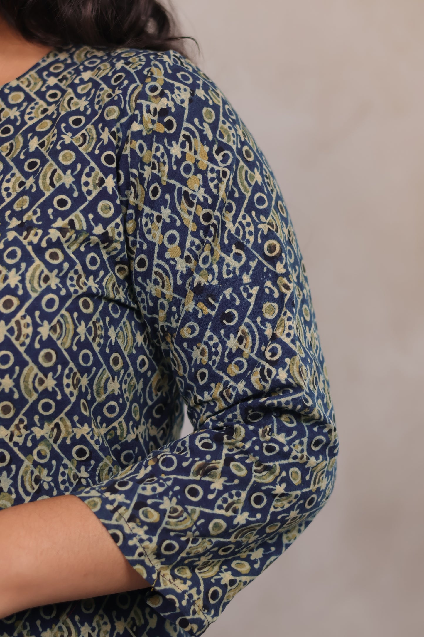 Indigo Ajrakh Hand Block Printed Kurti | Looms & Tassels