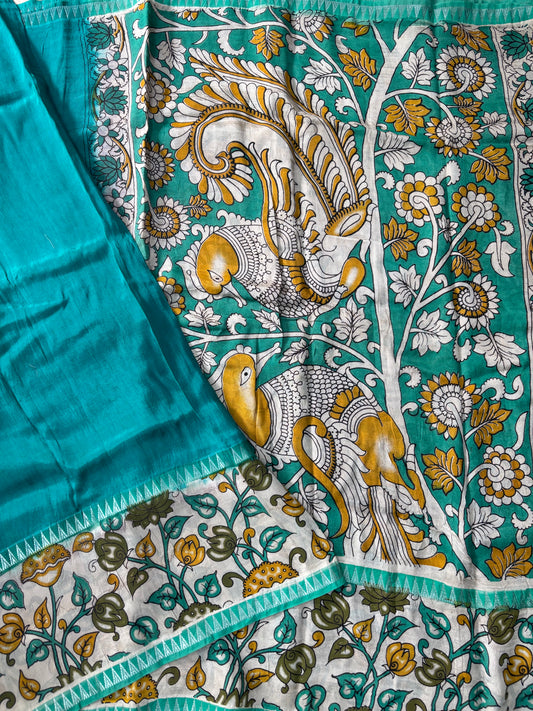 Sea Green Kalamkari dyeing premium chennur silk saree