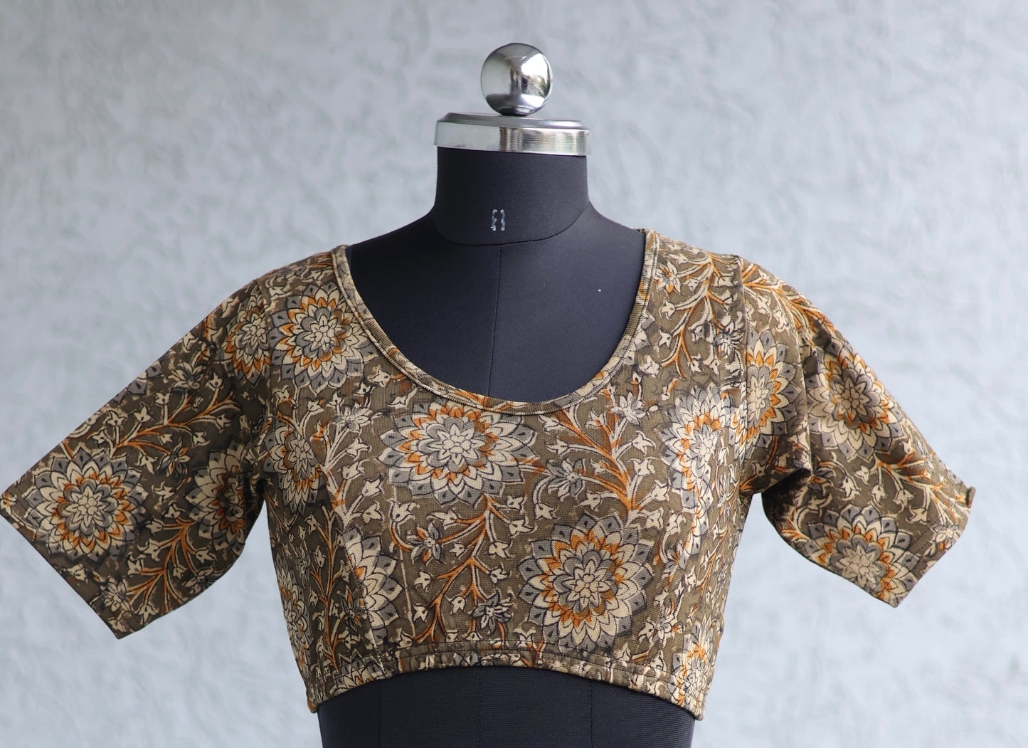 Round Neck Stretchable Hand block printed kalamkari blouse