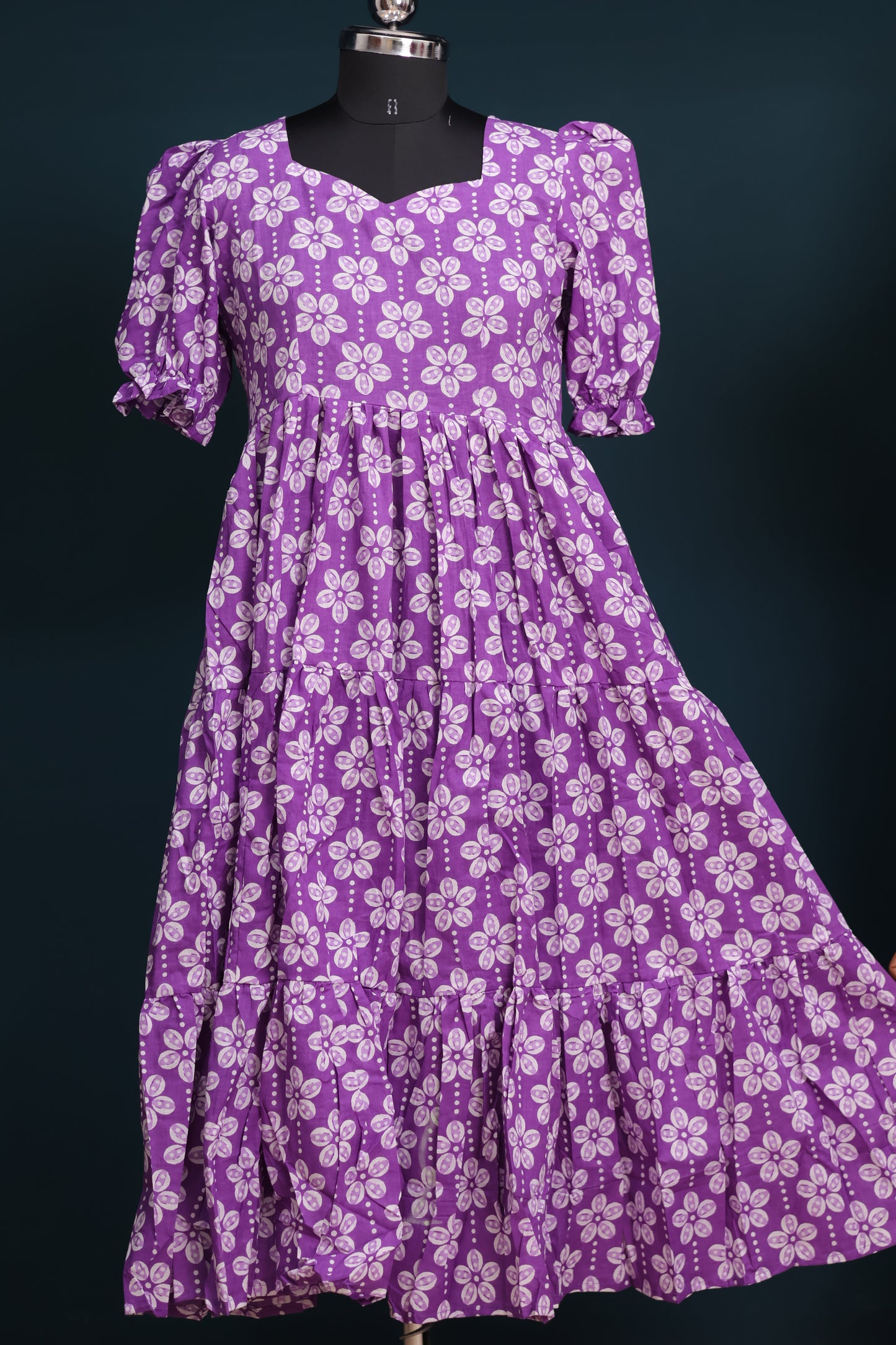 Purple bagru pure cotton frock
