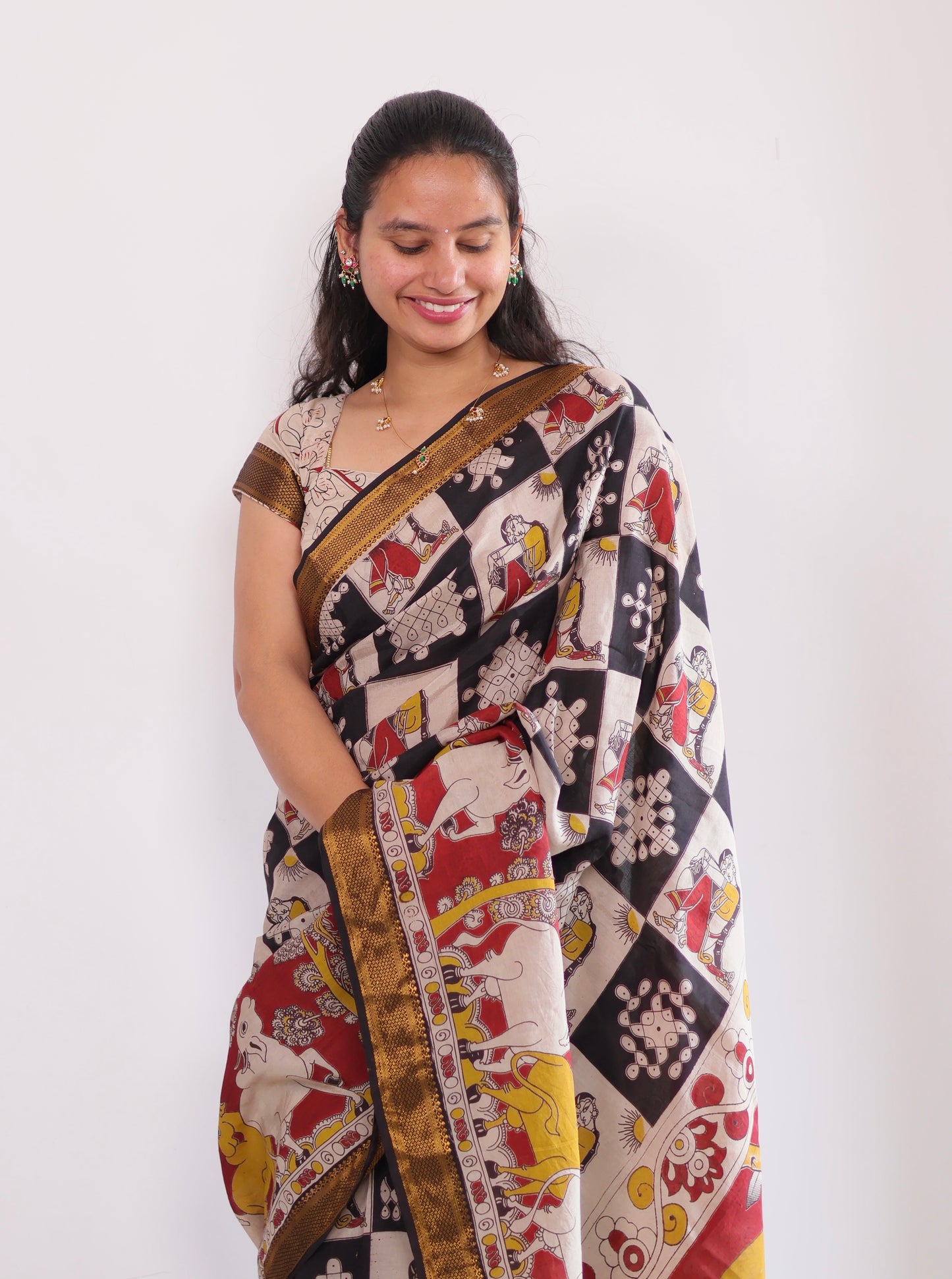 Nizam Border Kalamkari Silk Saree