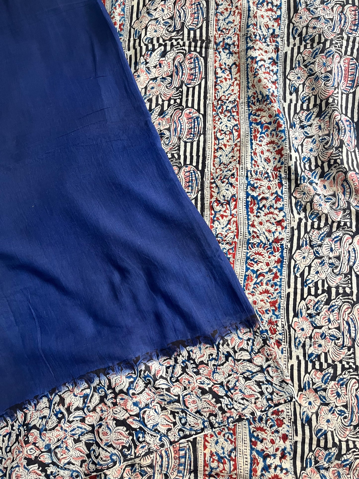 Blue Kalamkari dyeing pure cotton saree