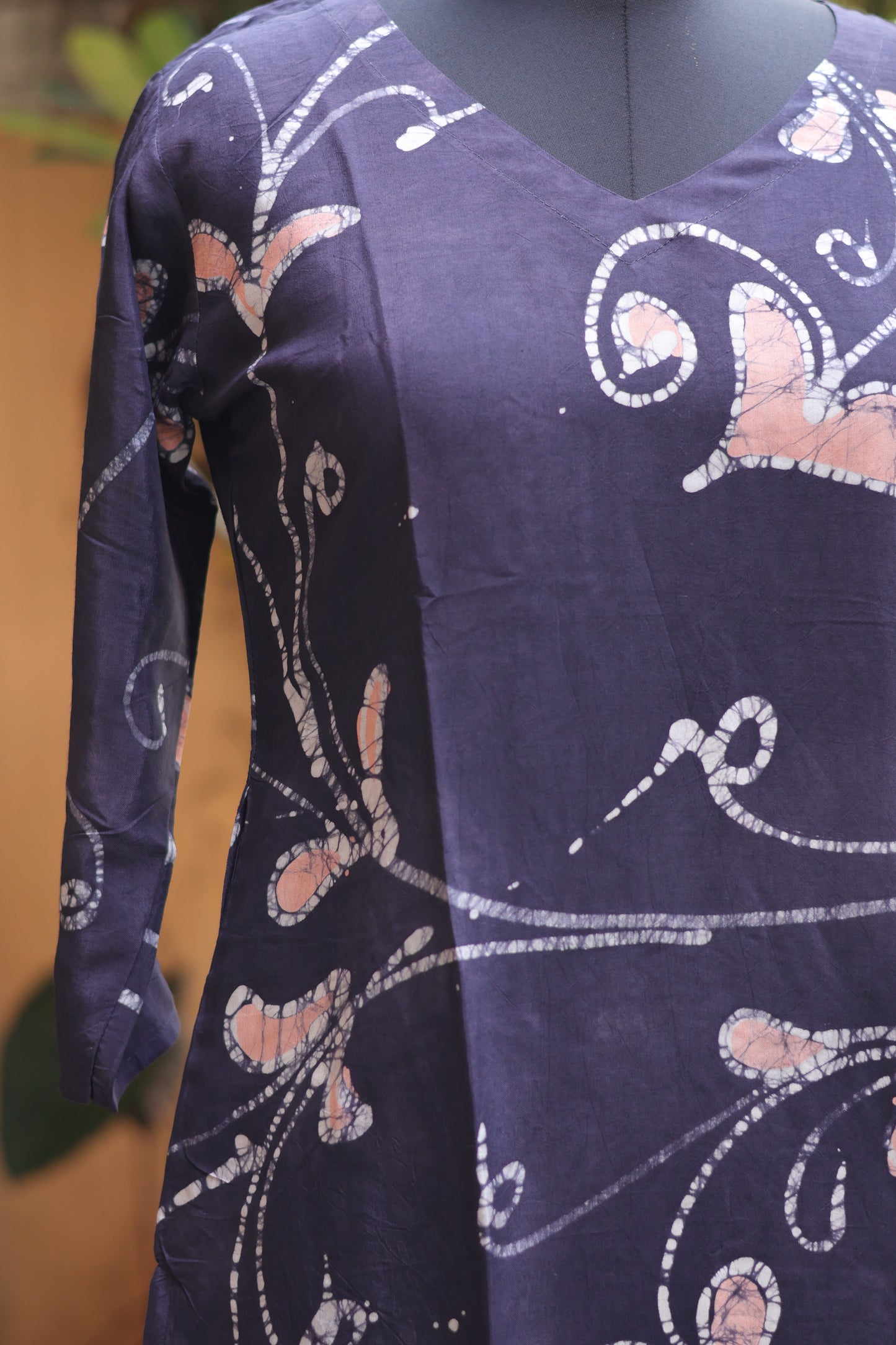 Grey Hand drawn Batik silk Kurti
