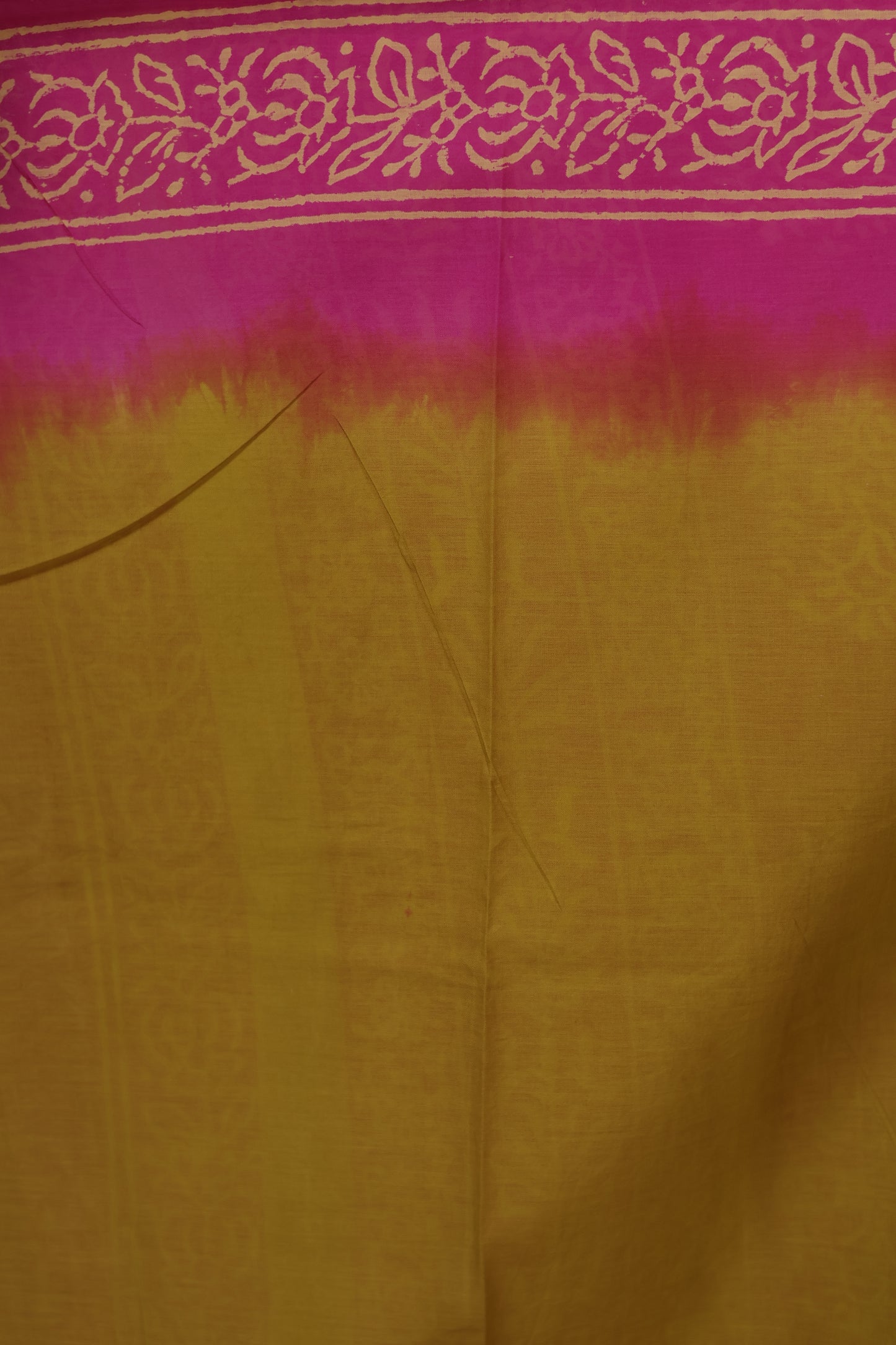Lemon Green & Pink Bagru Handblock printed MulMul cotton saree | Looms & Tassels