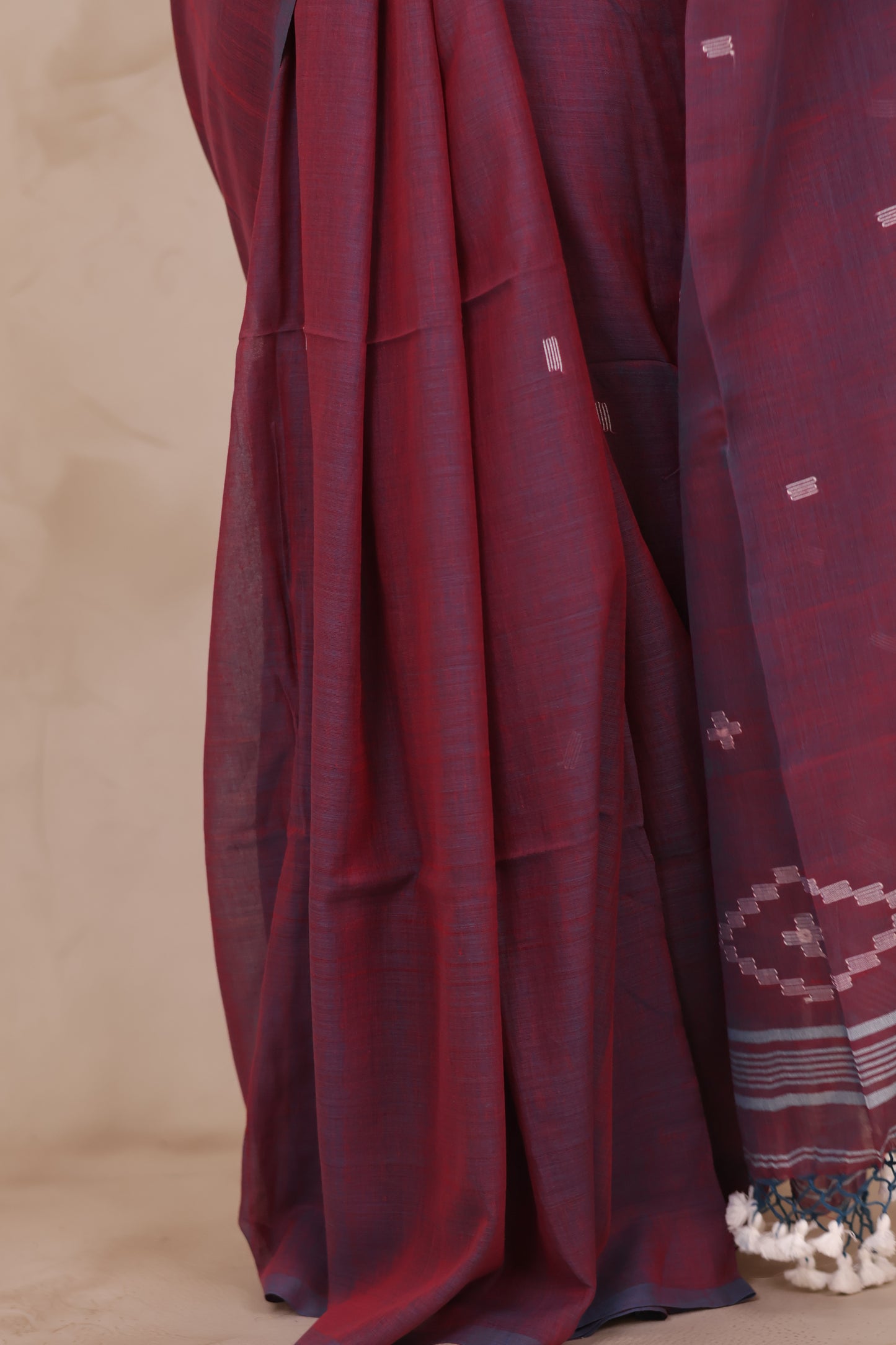 Dual Shade Purple Malai Cotton Saree with Butta Weaving | Looms & Tassels
