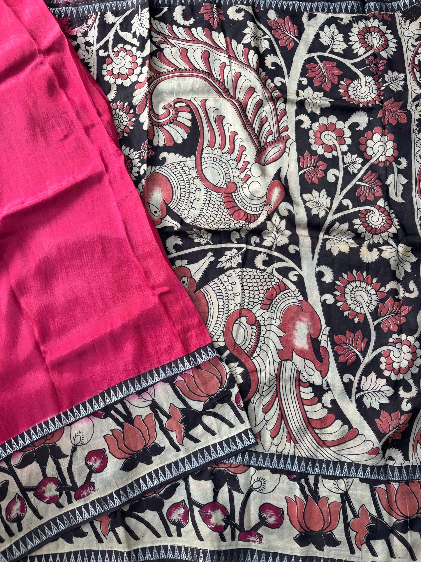 Pink Kalamkari dyeing premium chennur silk saree