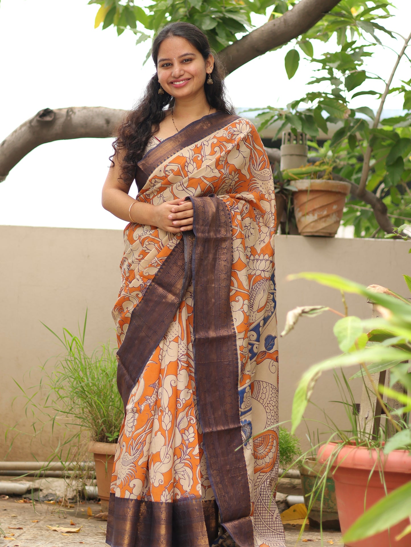 Kanchi border Kalamkari chennur silk saree