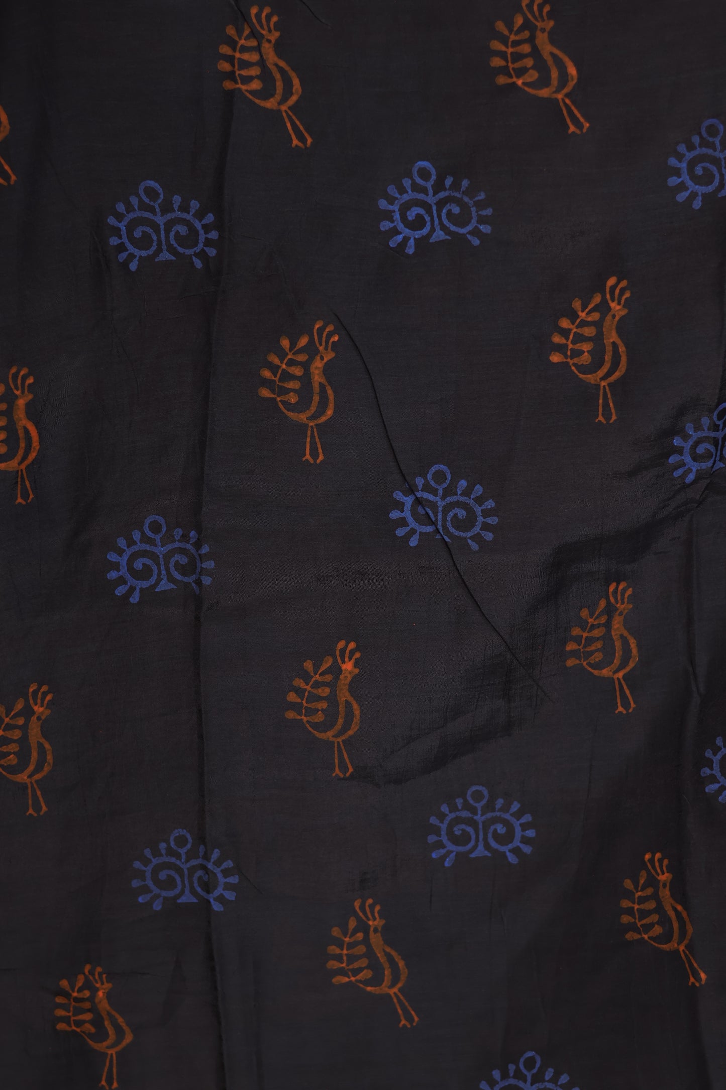 Blue Hand dyeing premium chennur silk with block prints saree