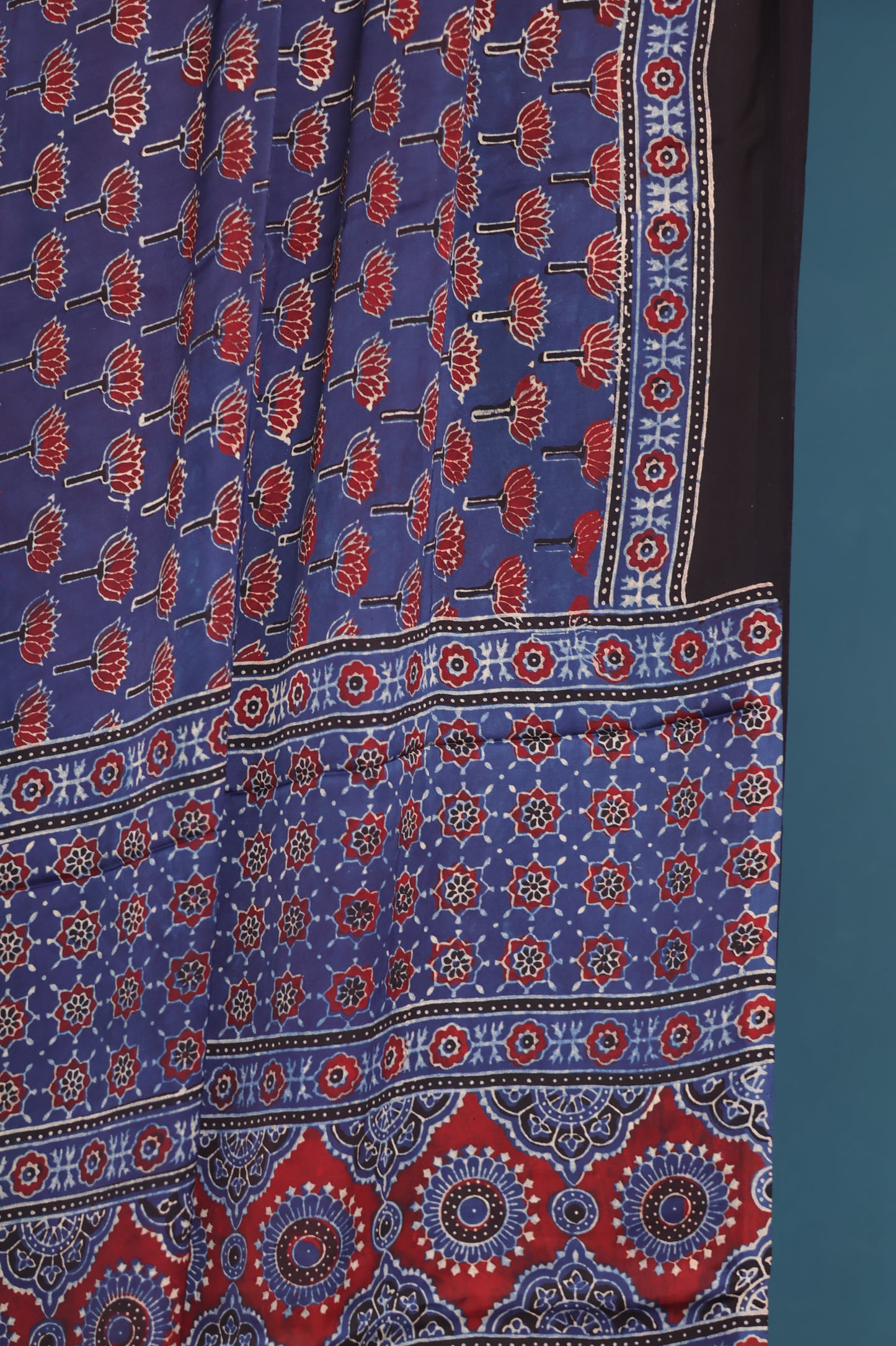 Indigo Ajrakh Modal Silk Saree