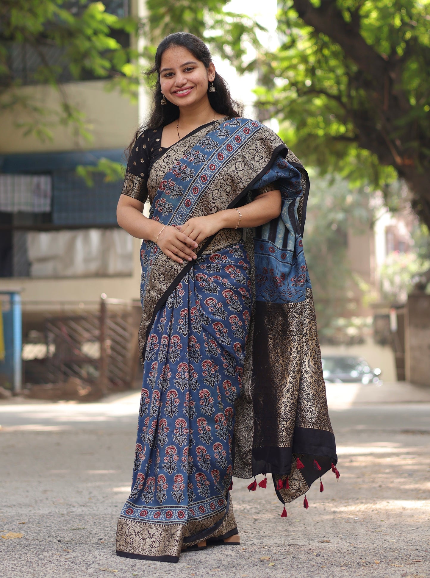 Ajrakh Dola Silk Saree