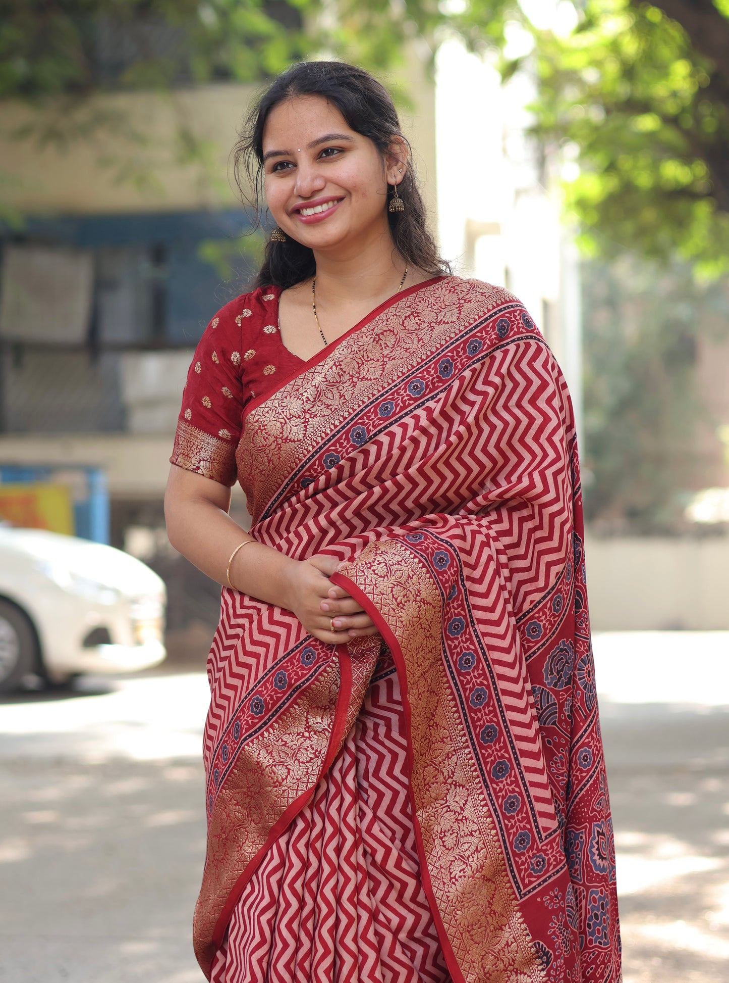 Contemporary Ajrakh Dola Silk Saree