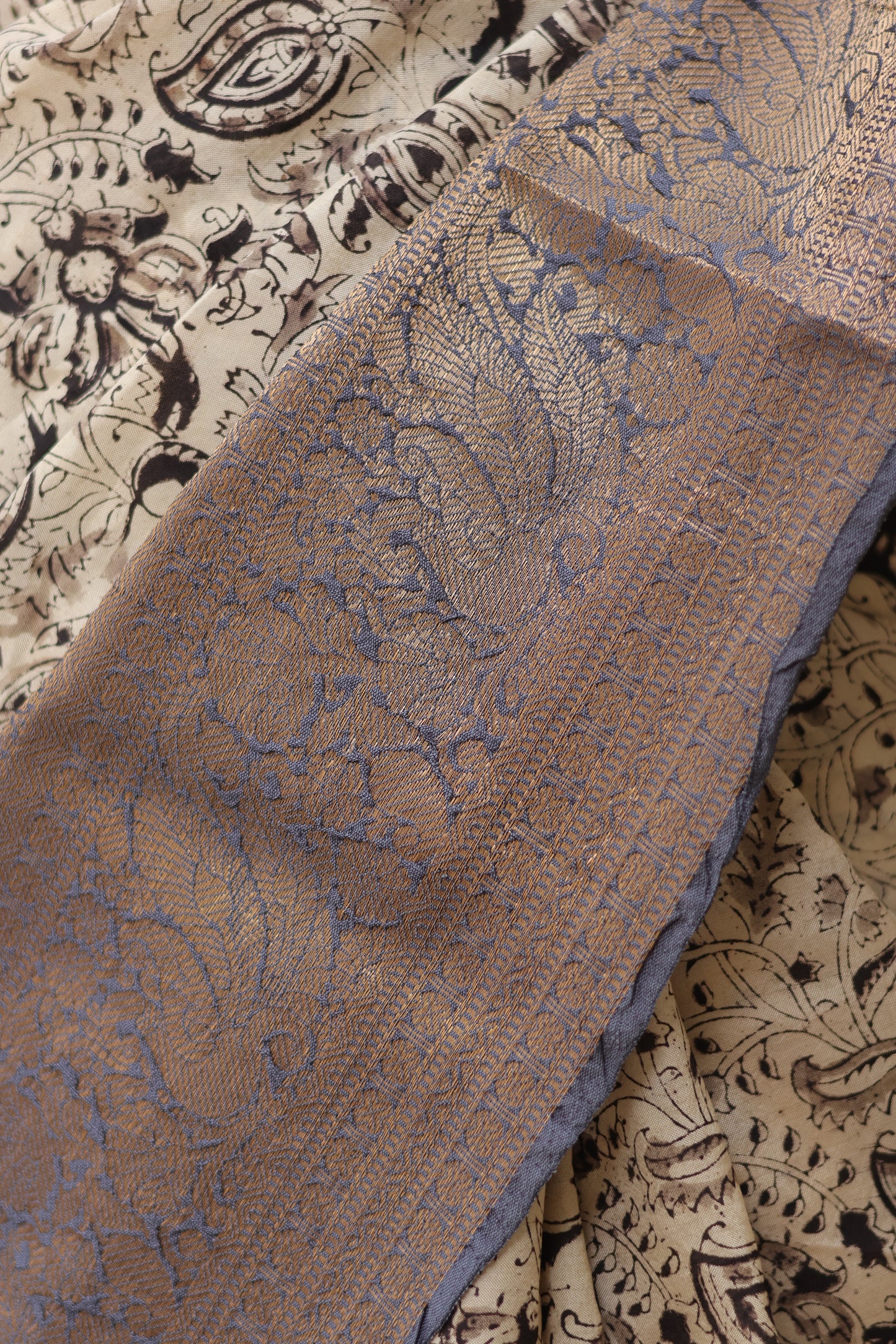 Grey Kuppadam Border Kalamkari Uppada Silk Saree