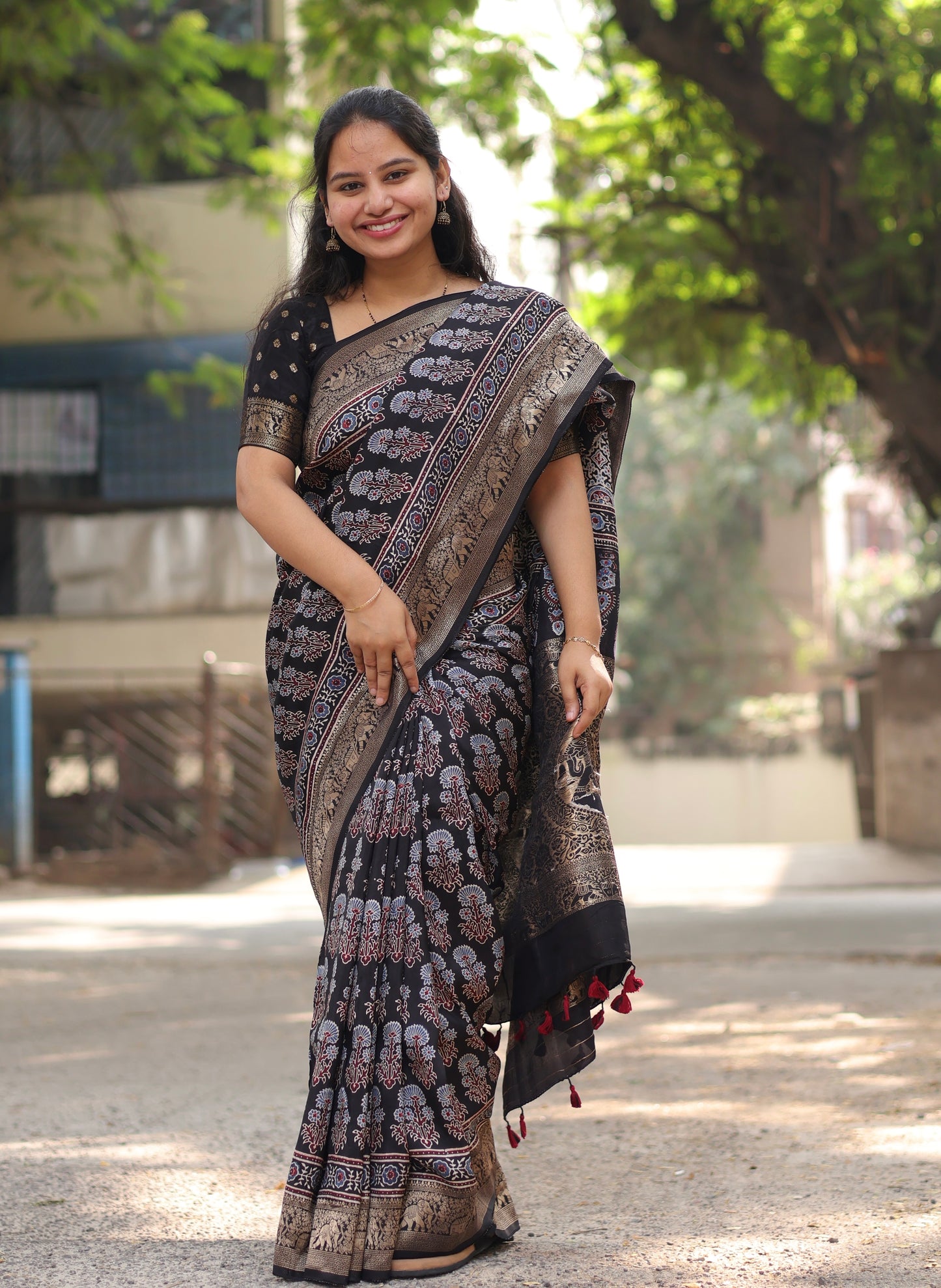 Ajrakh Dola Silk Saree