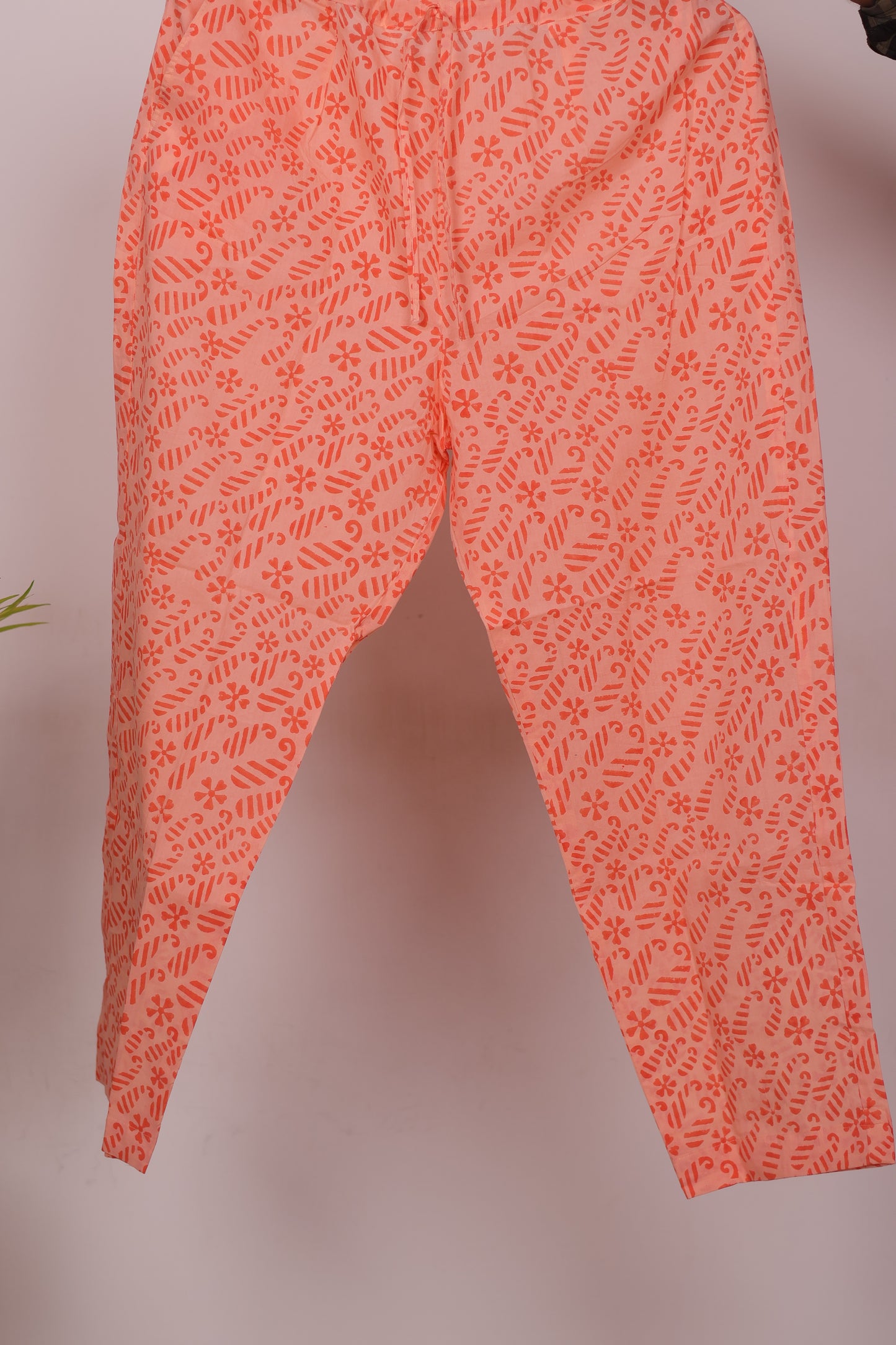Peach Handblock printed Pure Mul Cotton with Chiffon Duppata 3 piece suit (stitched)
