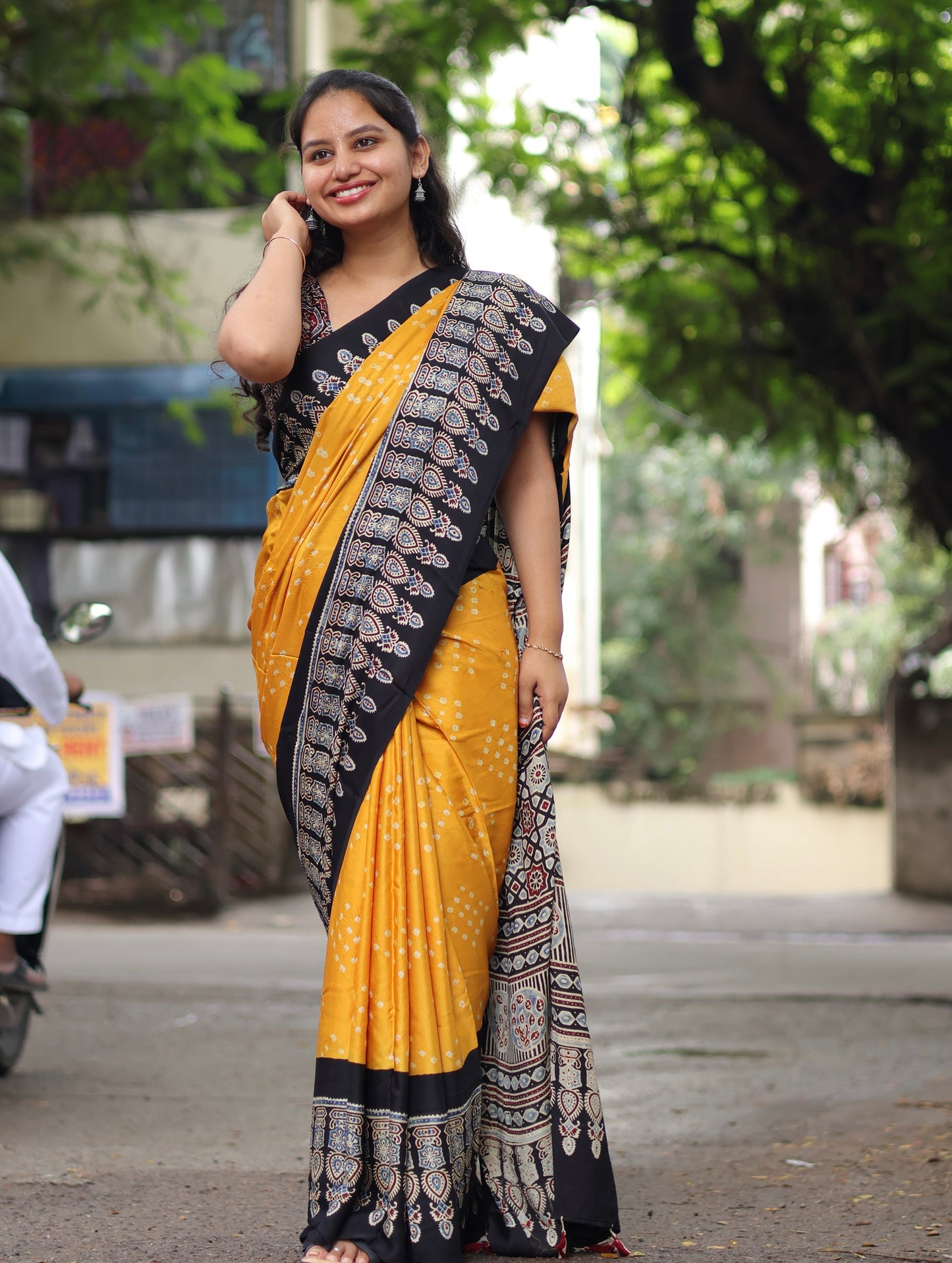 Ajrakh Bandhej Modal Silk Saree