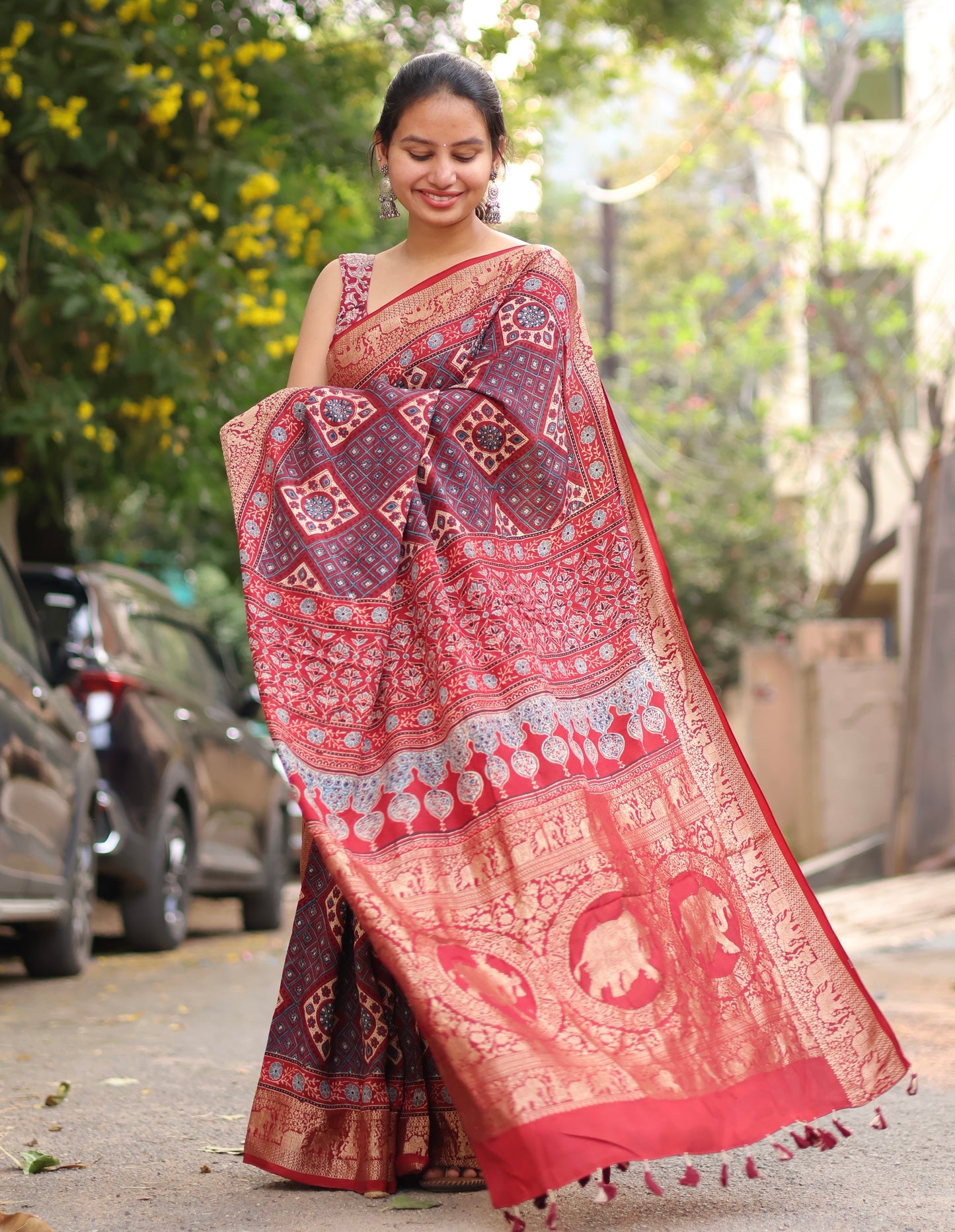 Traditional Ajrakh Dola Silk Saree