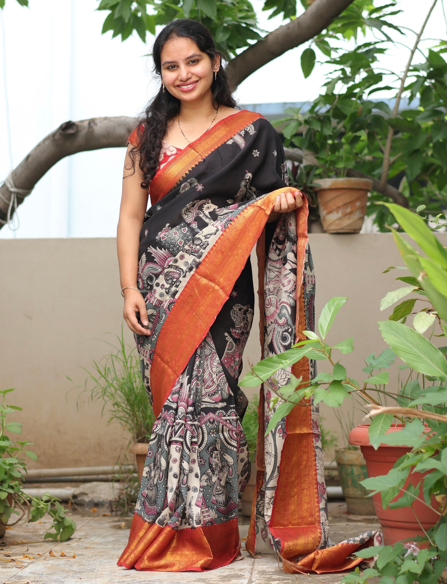 Kanchi border Kalamkari chennur silk saree