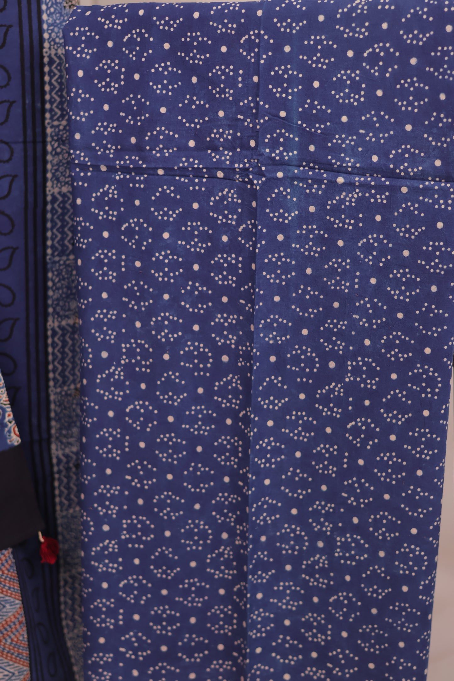 Indigo Ajrakh Handblock Printed Pure Cotton 3 piece suit set | Looms & Tassels